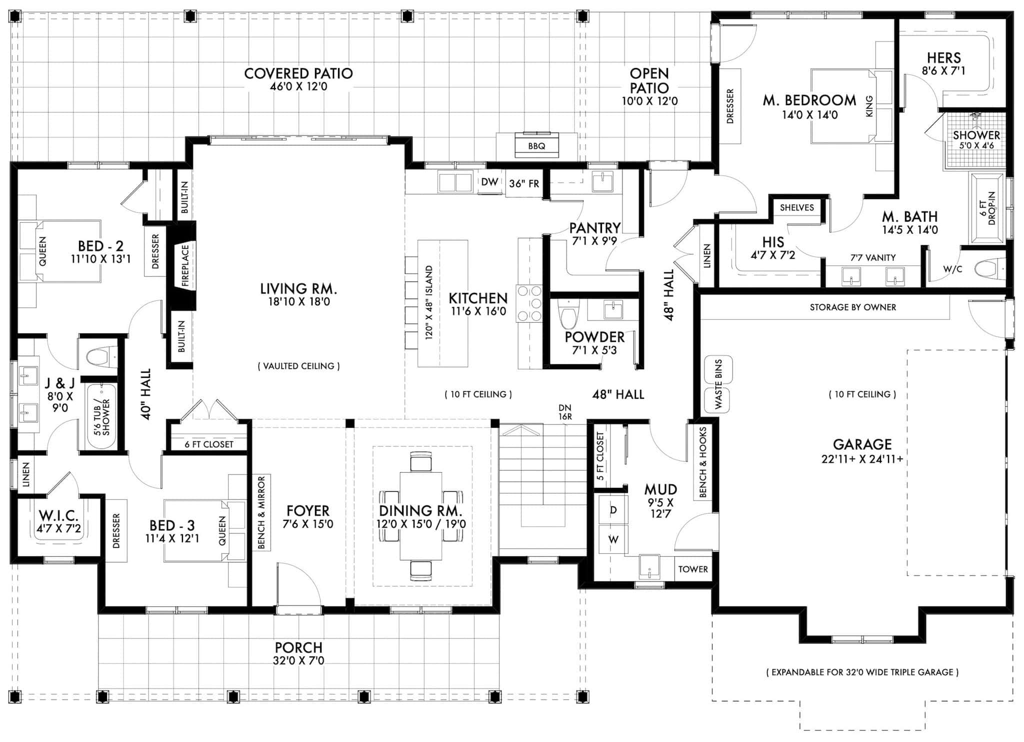 Main Level of Farmhouse Plan #211-1079
