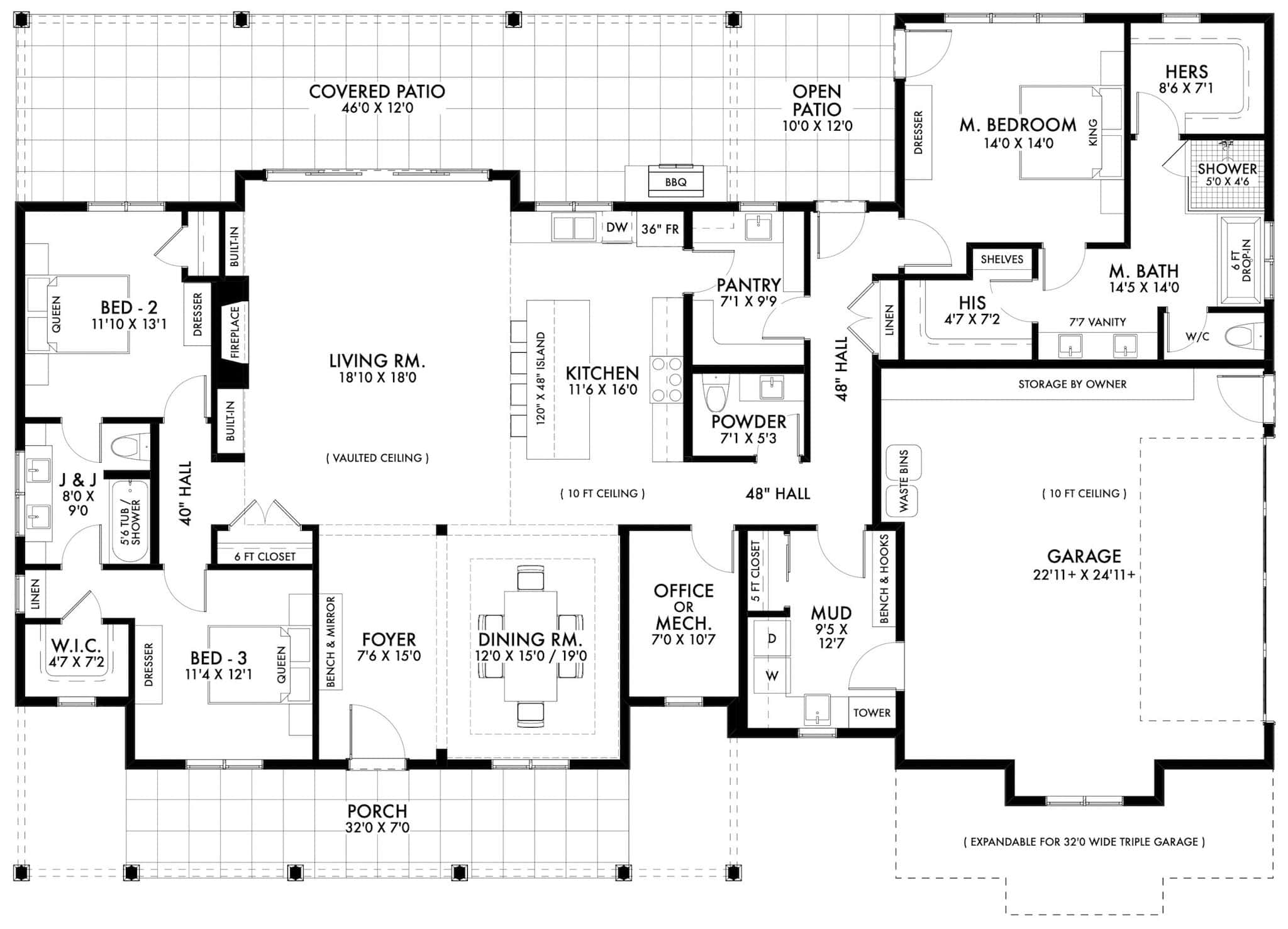 Main Level of Farmhouse Plan #211-1079