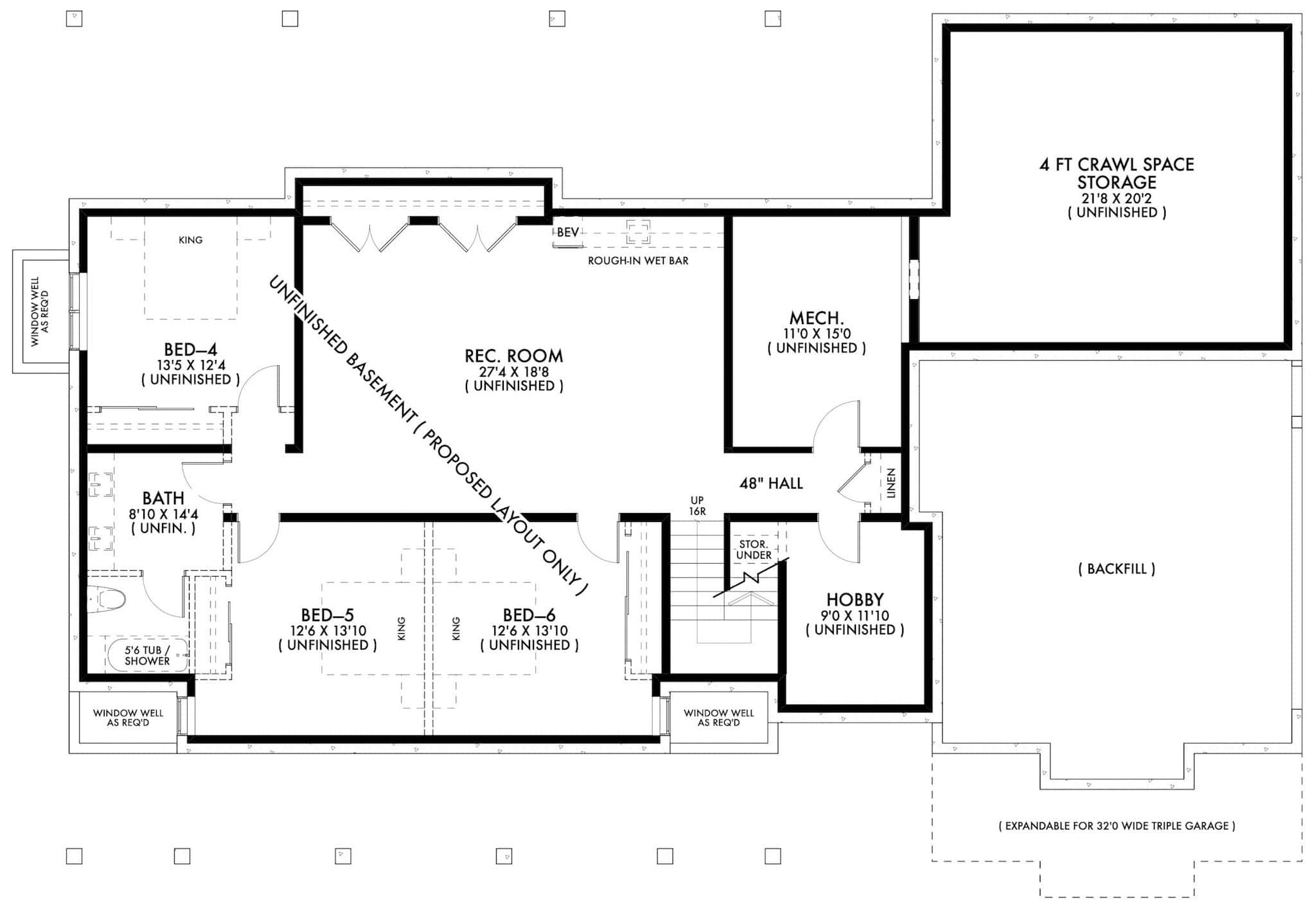Basement of Farmhouse Plan #211-1079