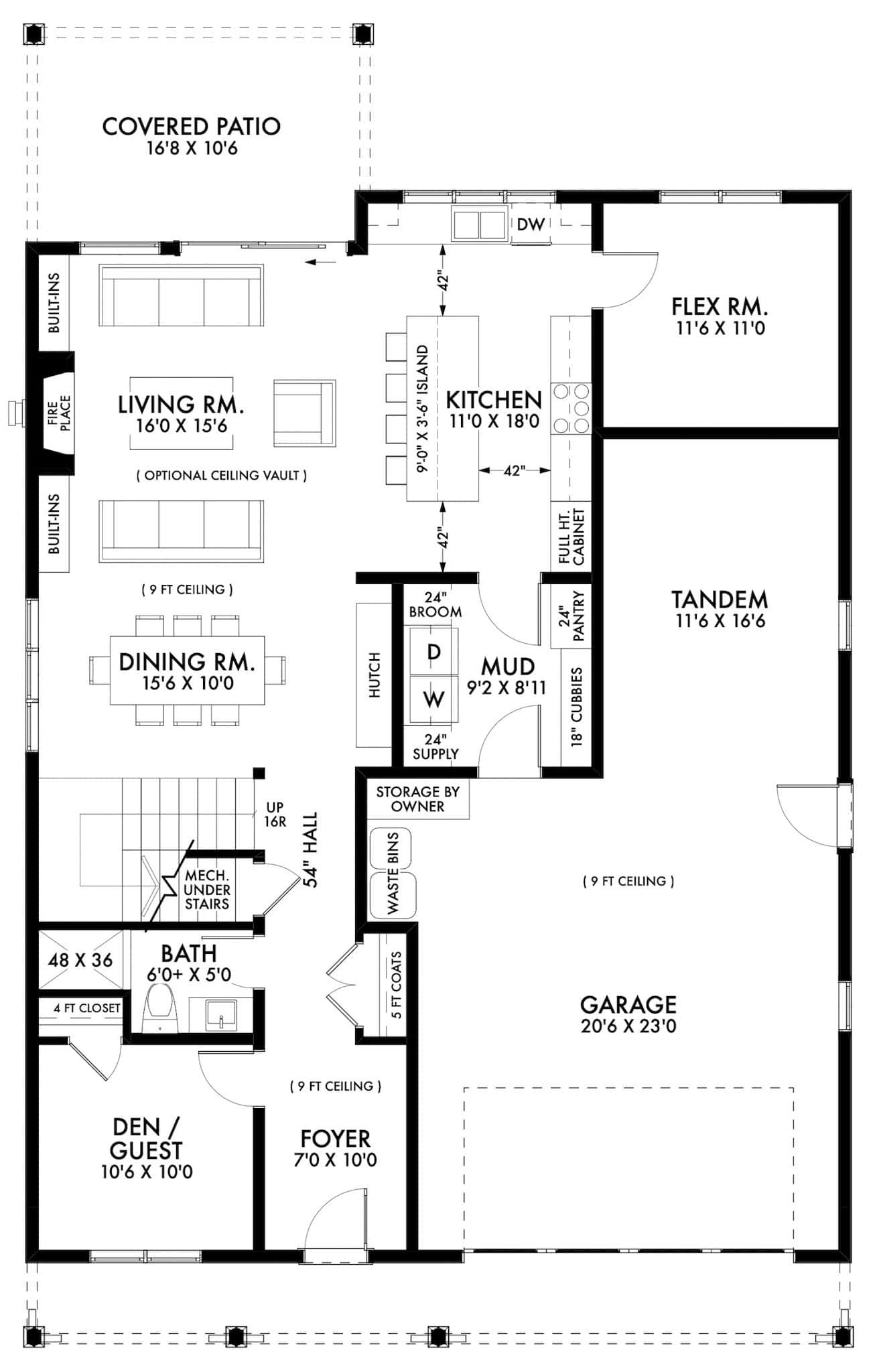 Main Level of Modern Farmhouse Plan #211-1081