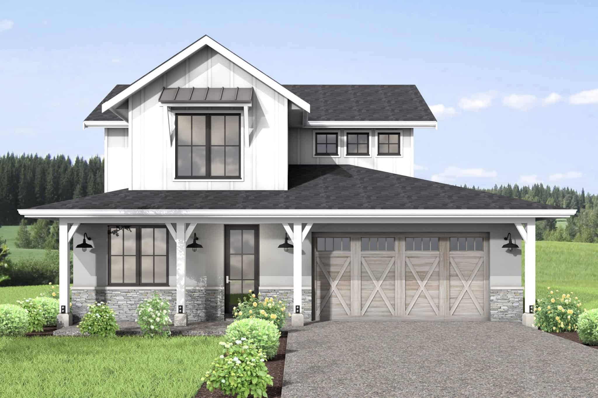 Front elevation of Modern Farmhouse home (ThePlanCollection: House Plan #211-1081)