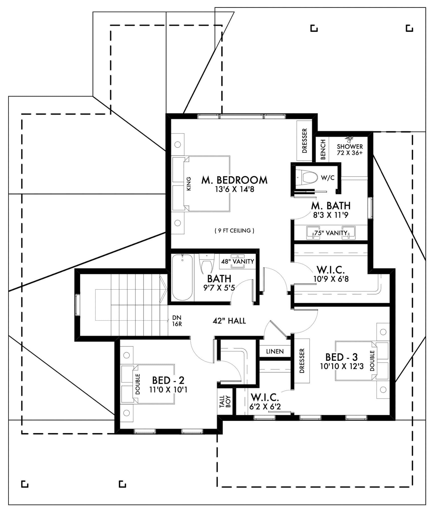 Upper Level of Modern Farmhouse Plan #211-1082