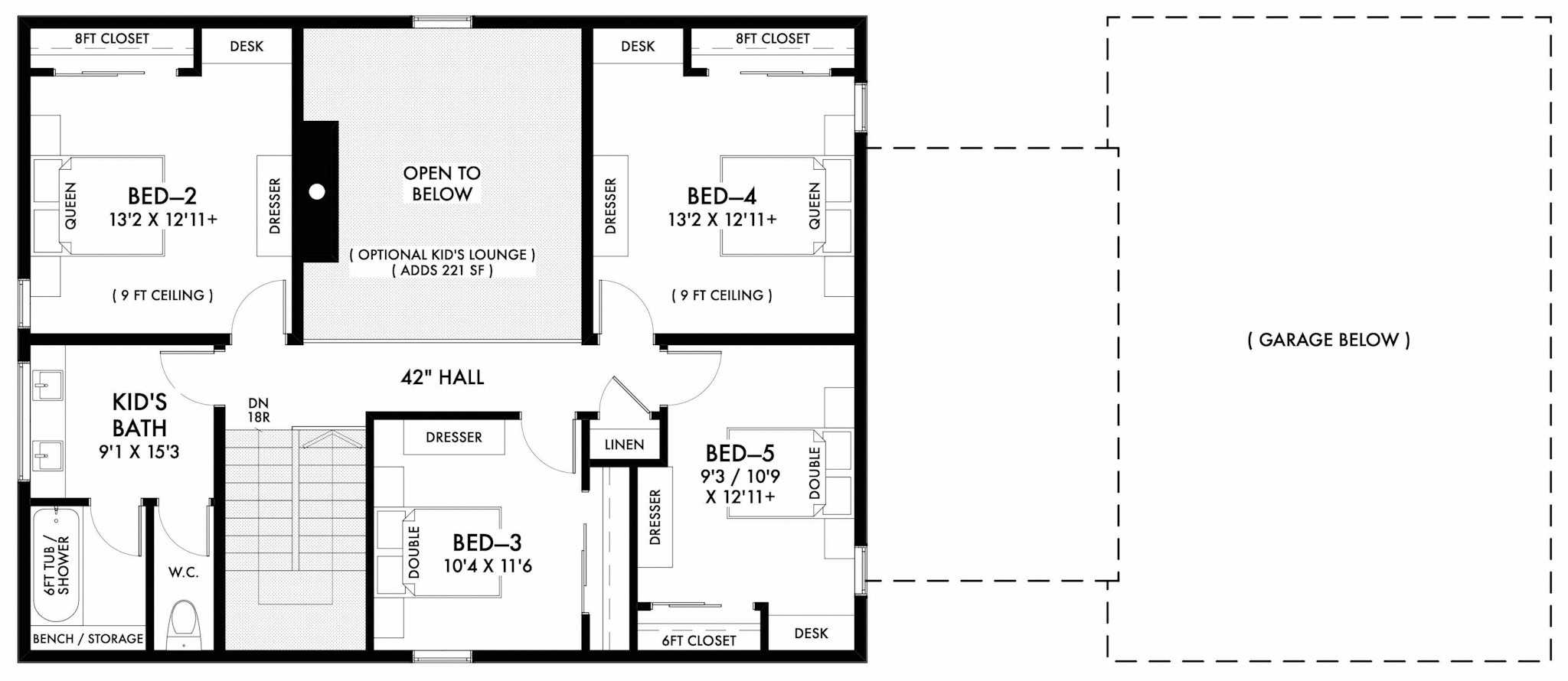 Upper Level of Modern Farmhouse Plan #211-1084