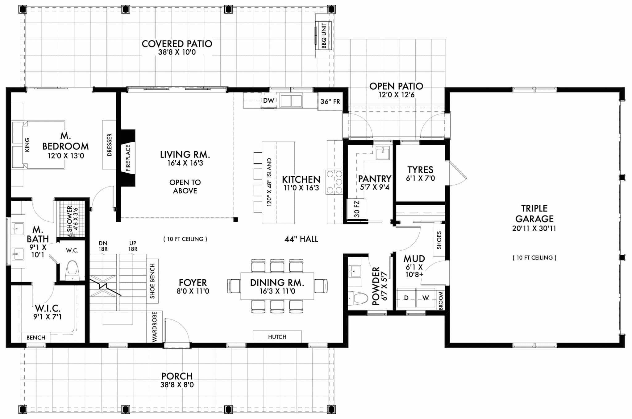 Main Level of Modern Farmhouse Plan #211-1084