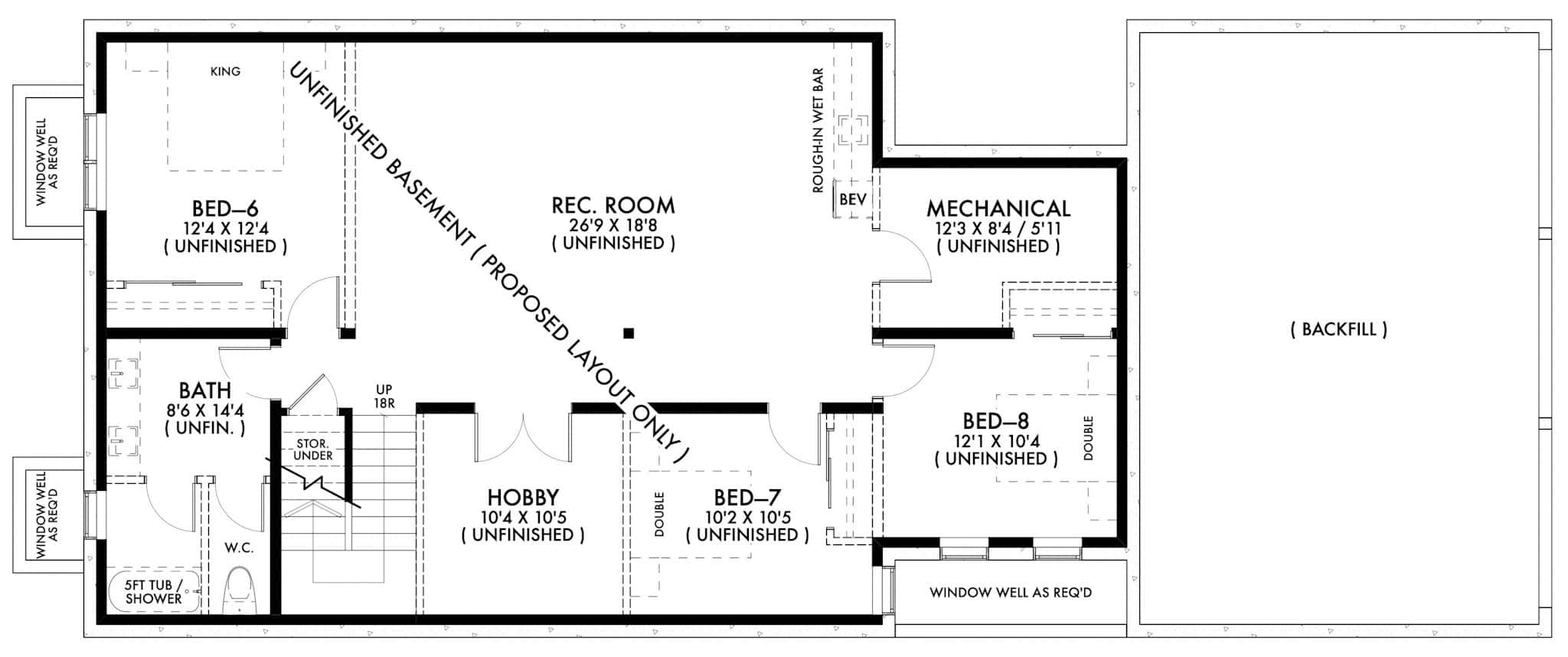Basement of Modern Farmhouse Plan #211-1084