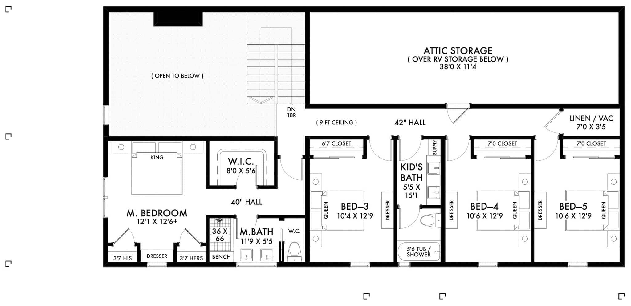 Upper Level of Barndominium Plan #211-1085