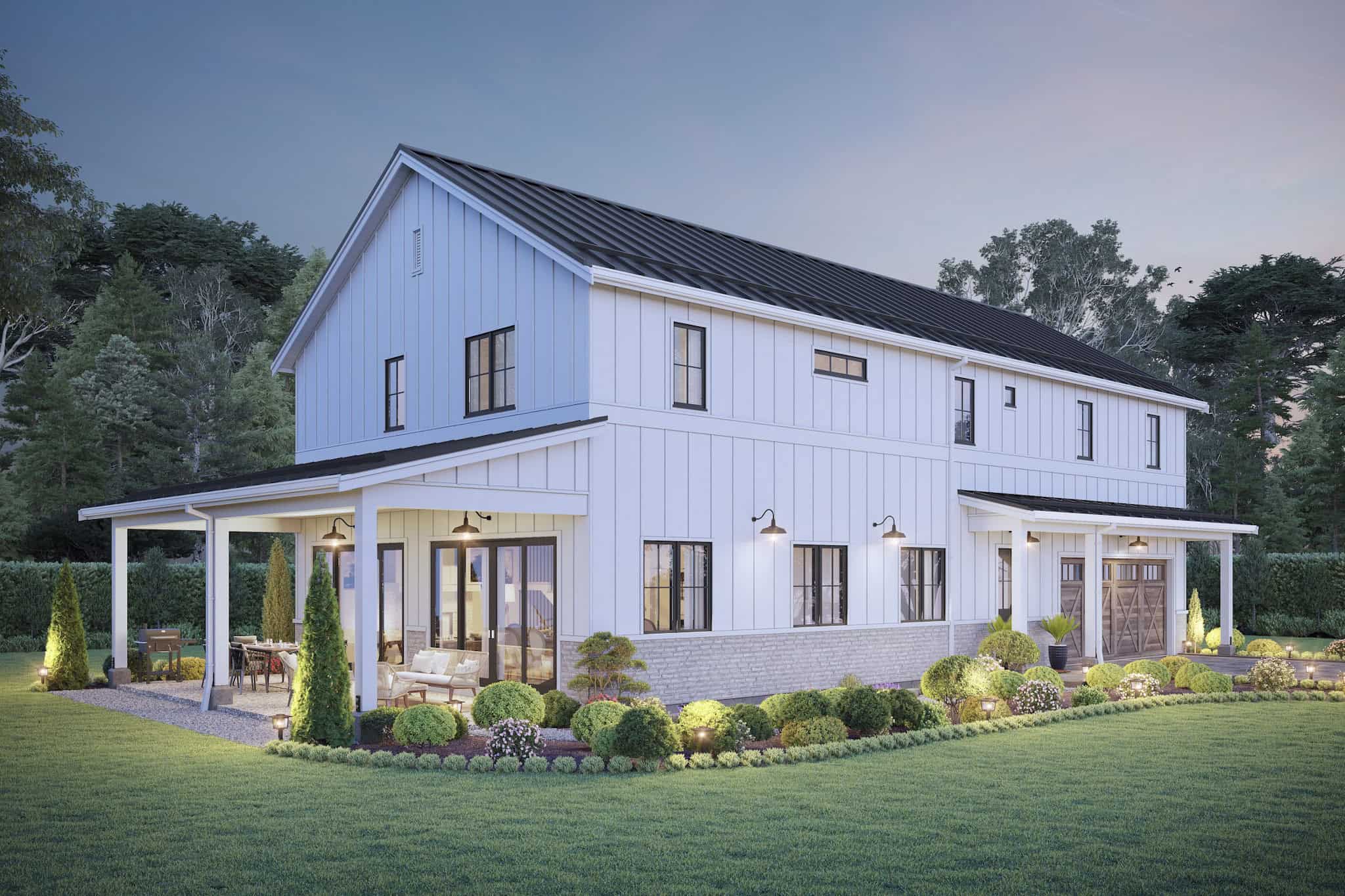 Front elevation of Barndominium home (ThePlanCollection: House Plan #211-1085)