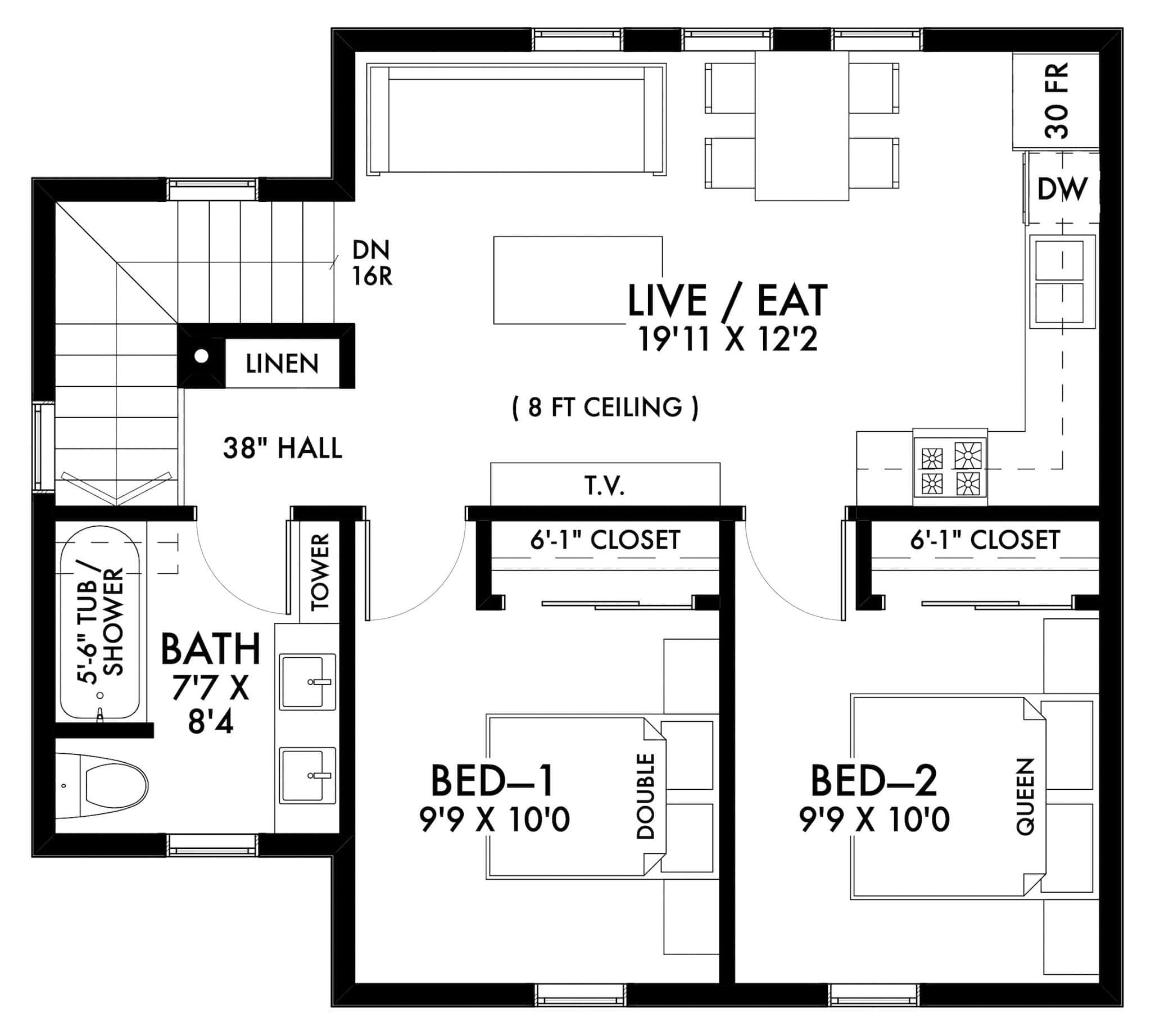 Upper Level of Contemporary Plan #211-1087