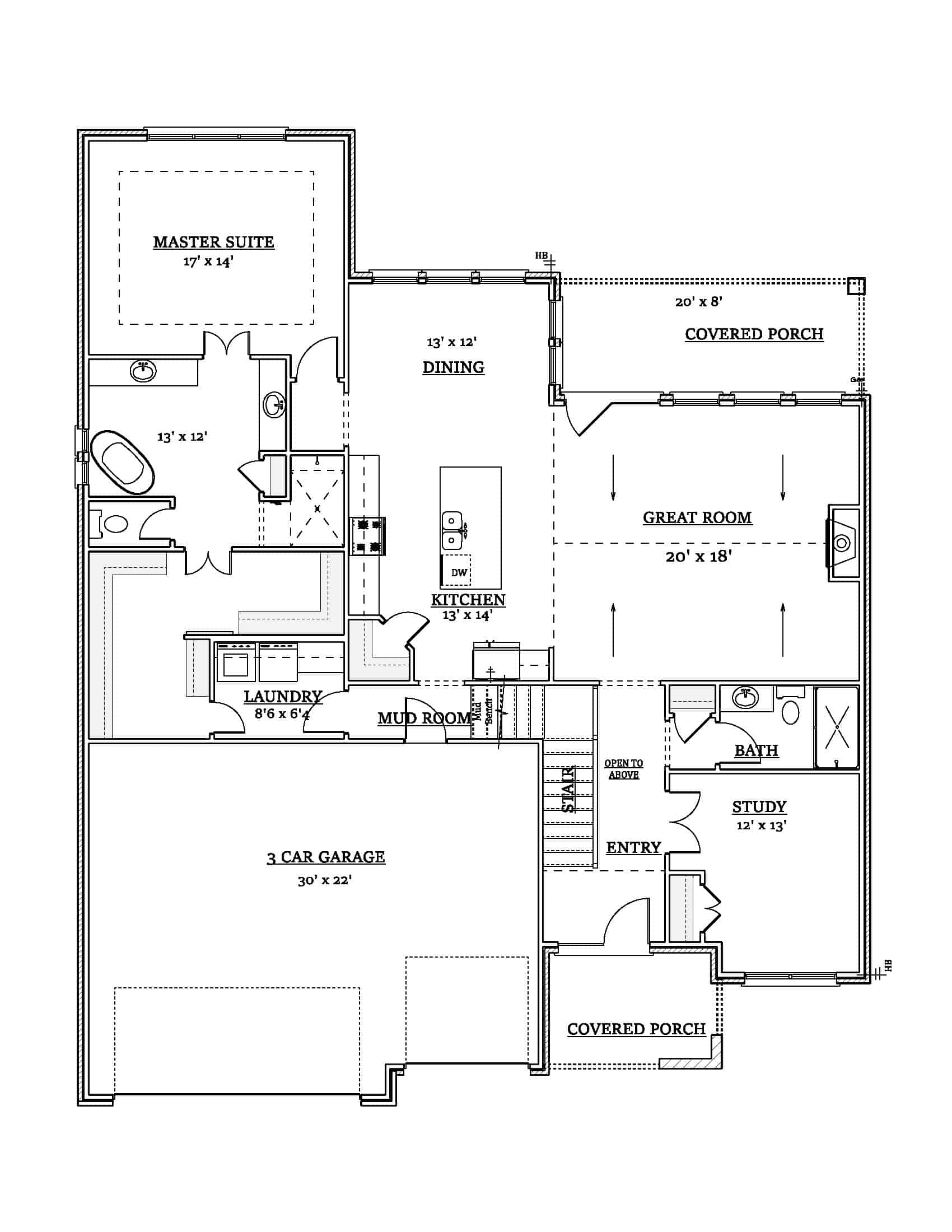 Main Level of Modern Farmhouse Plan #212-1008