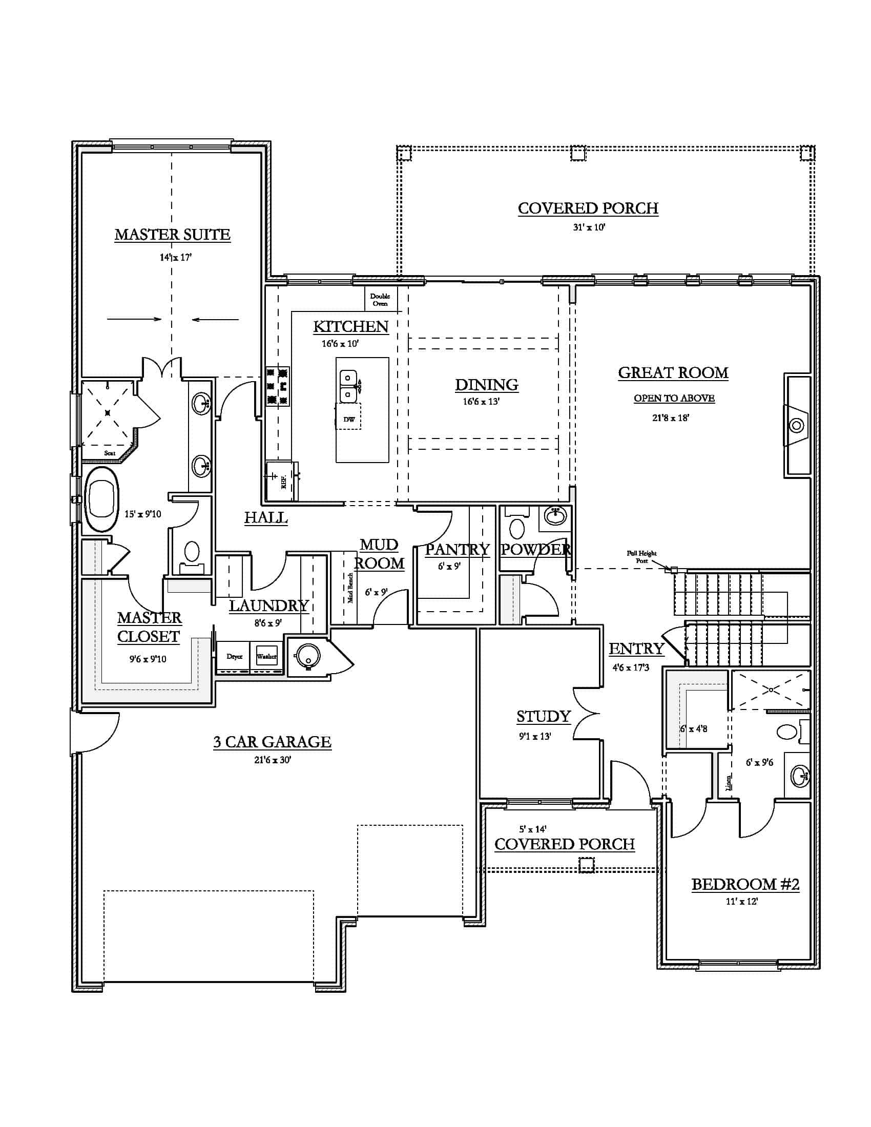 Main Level of Modern Farmhouse Plan #212-1009