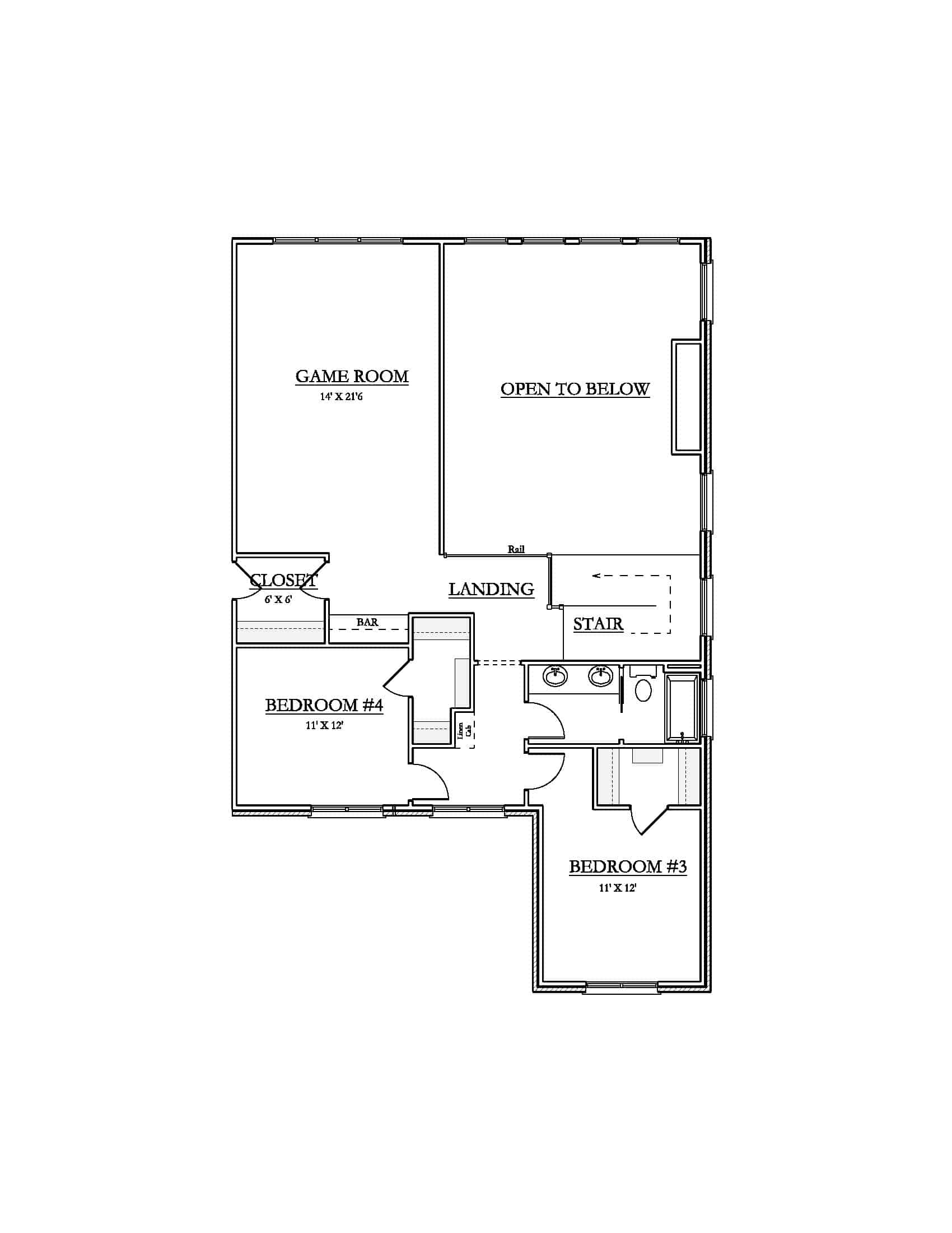 Upper Level of Modern Farmhouse Plan #212-1009