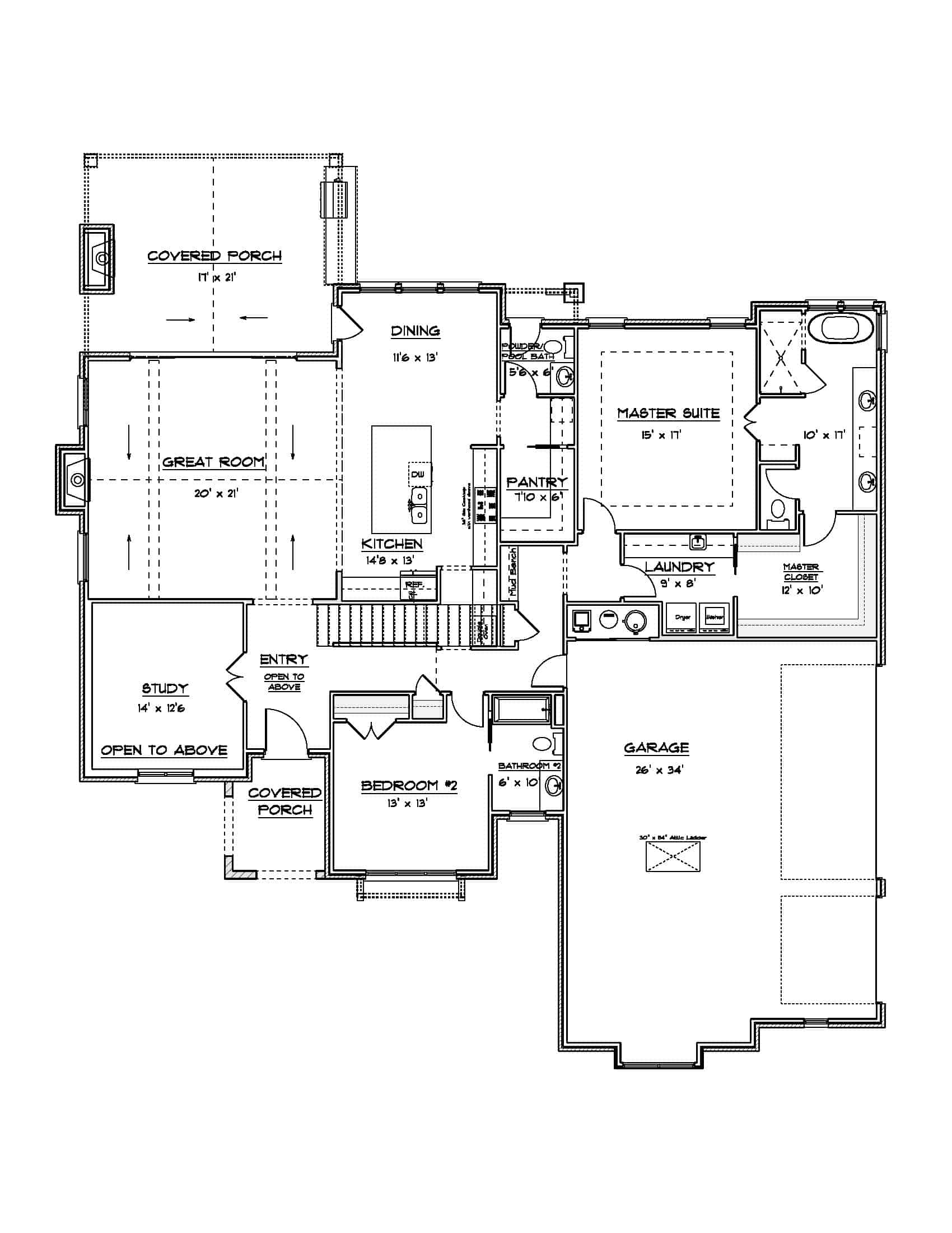 Main Level of Cottage Plan #212-1012