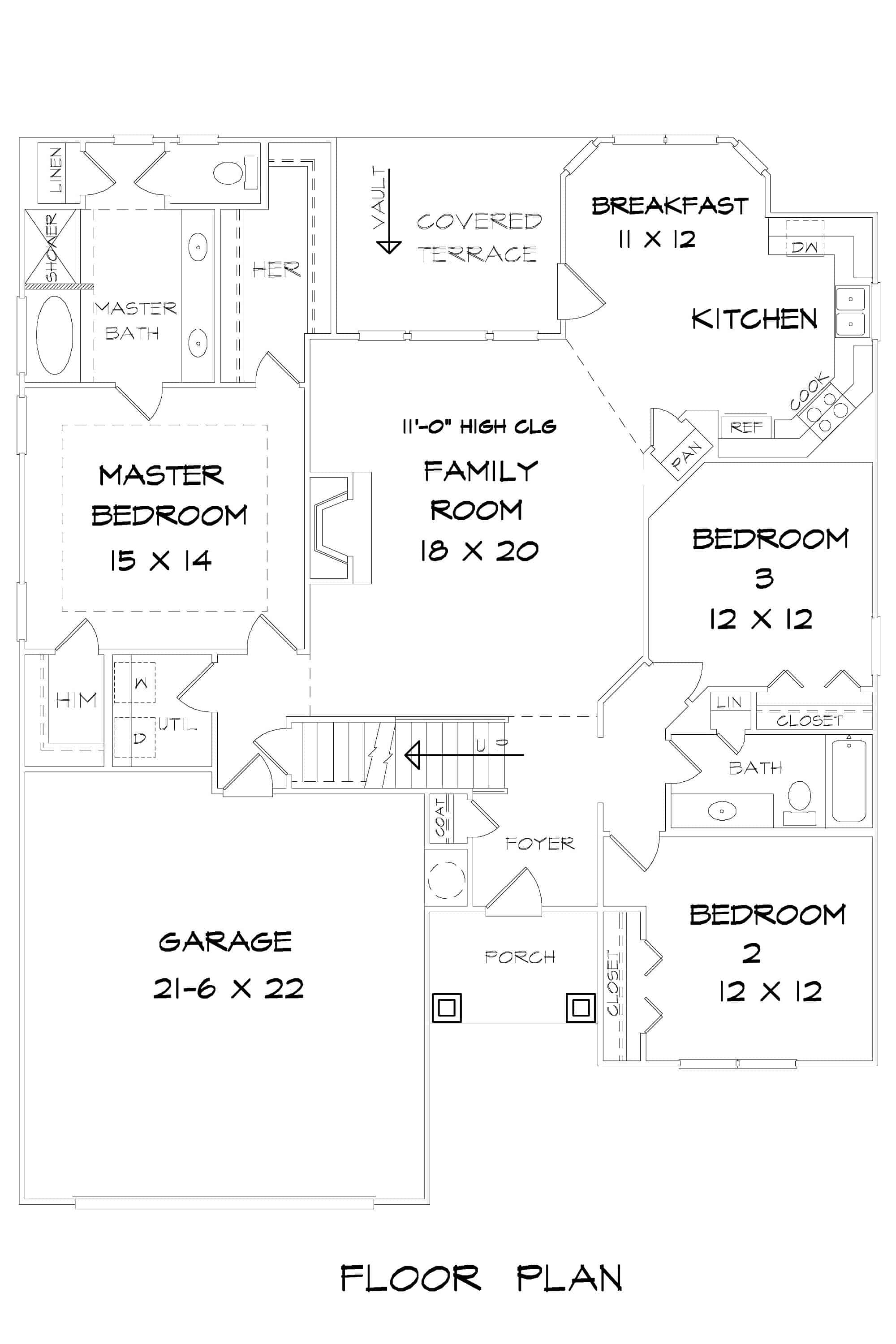 Main Level of Craftsman Plan #213-1001