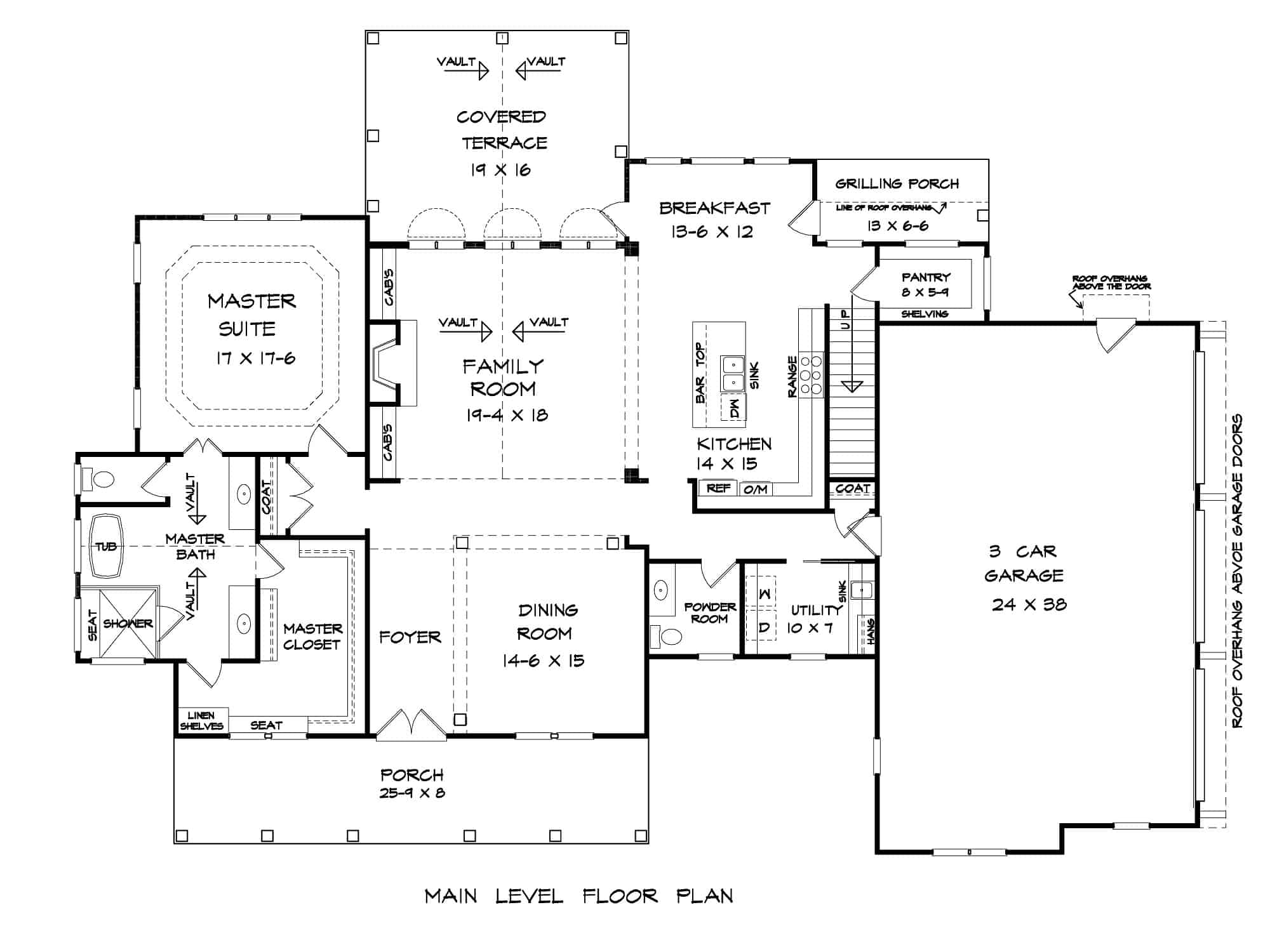 Main Level of Craftsman Plan #213-1003