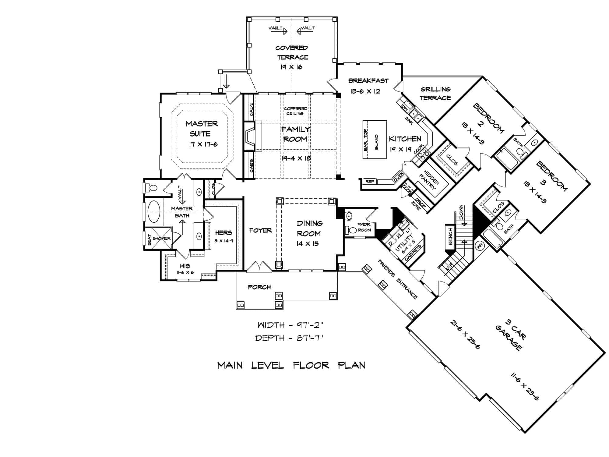 Main Level of Craftsman Plan #213-1004