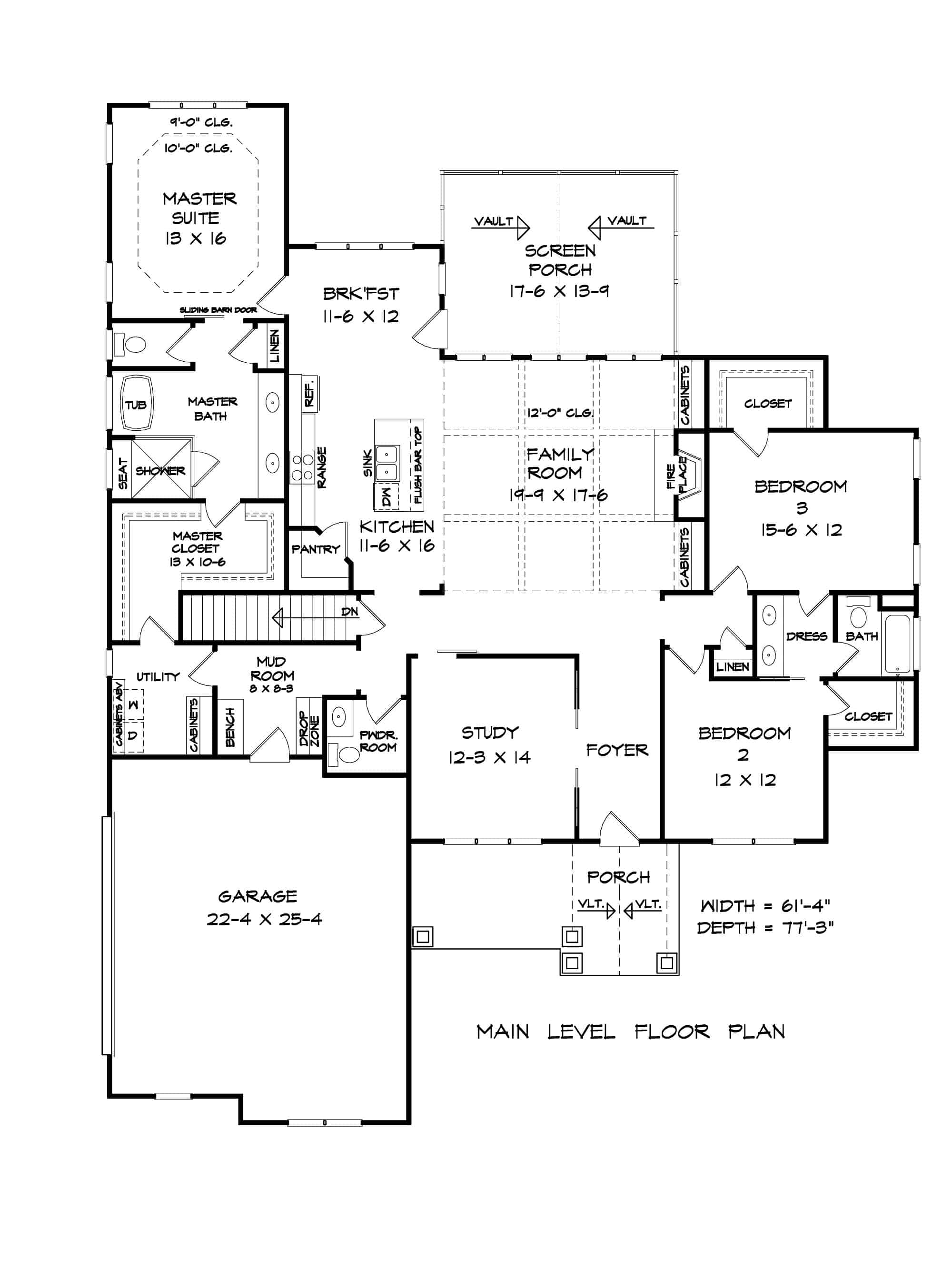 Main Level of Craftsman Plan #213-1006