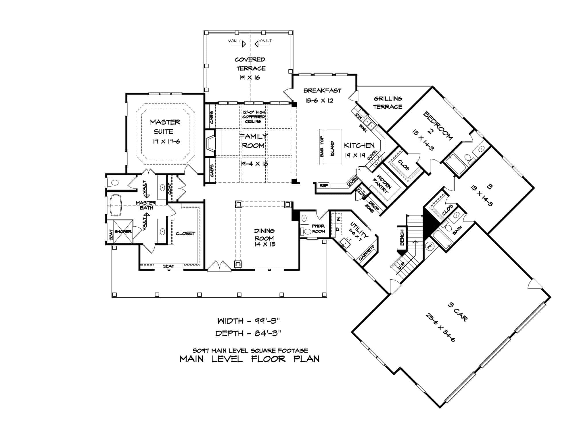 Main Level of Craftsman Plan #213-1007