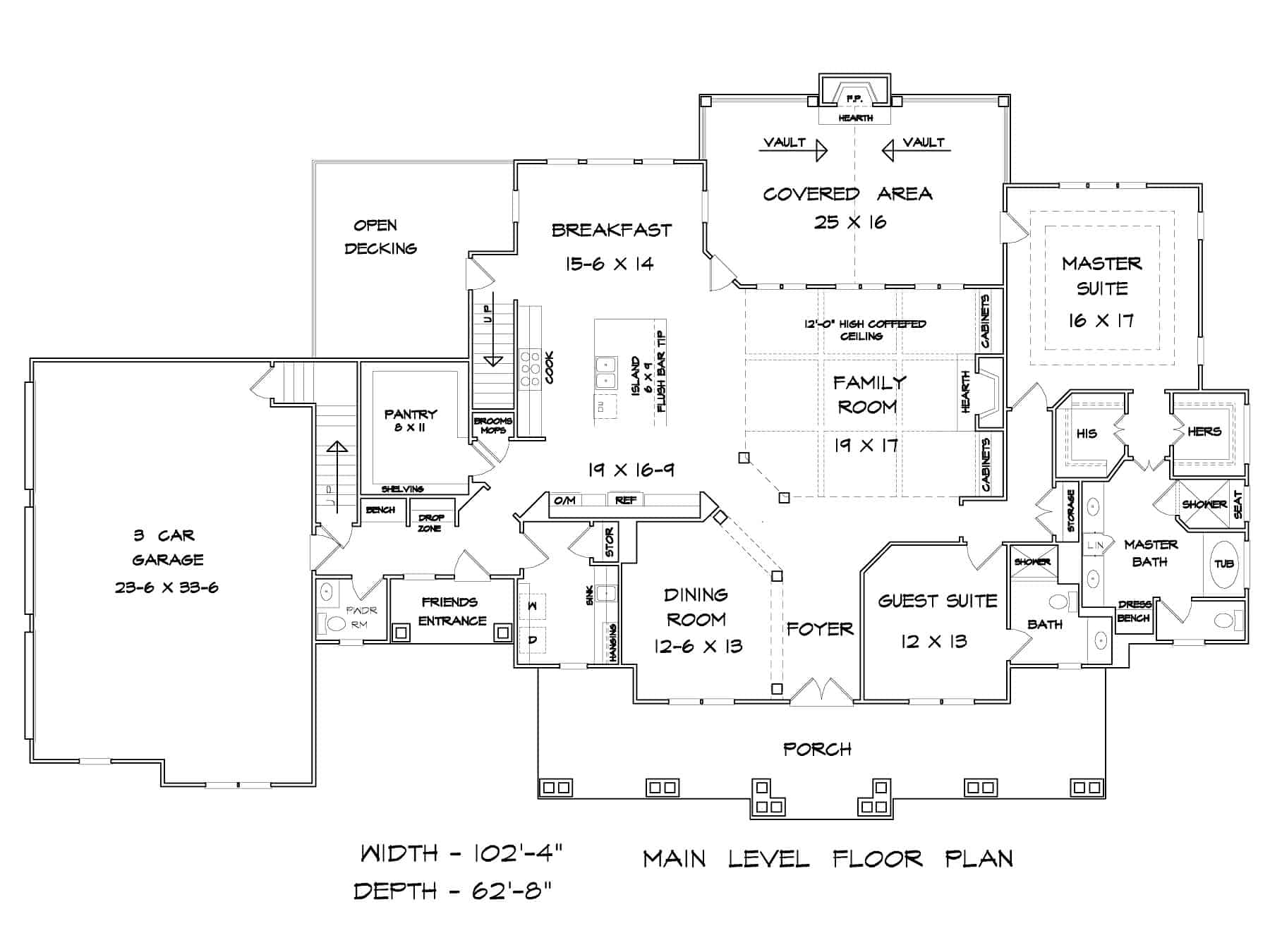 Main Level of Craftsman Plan #213-1008