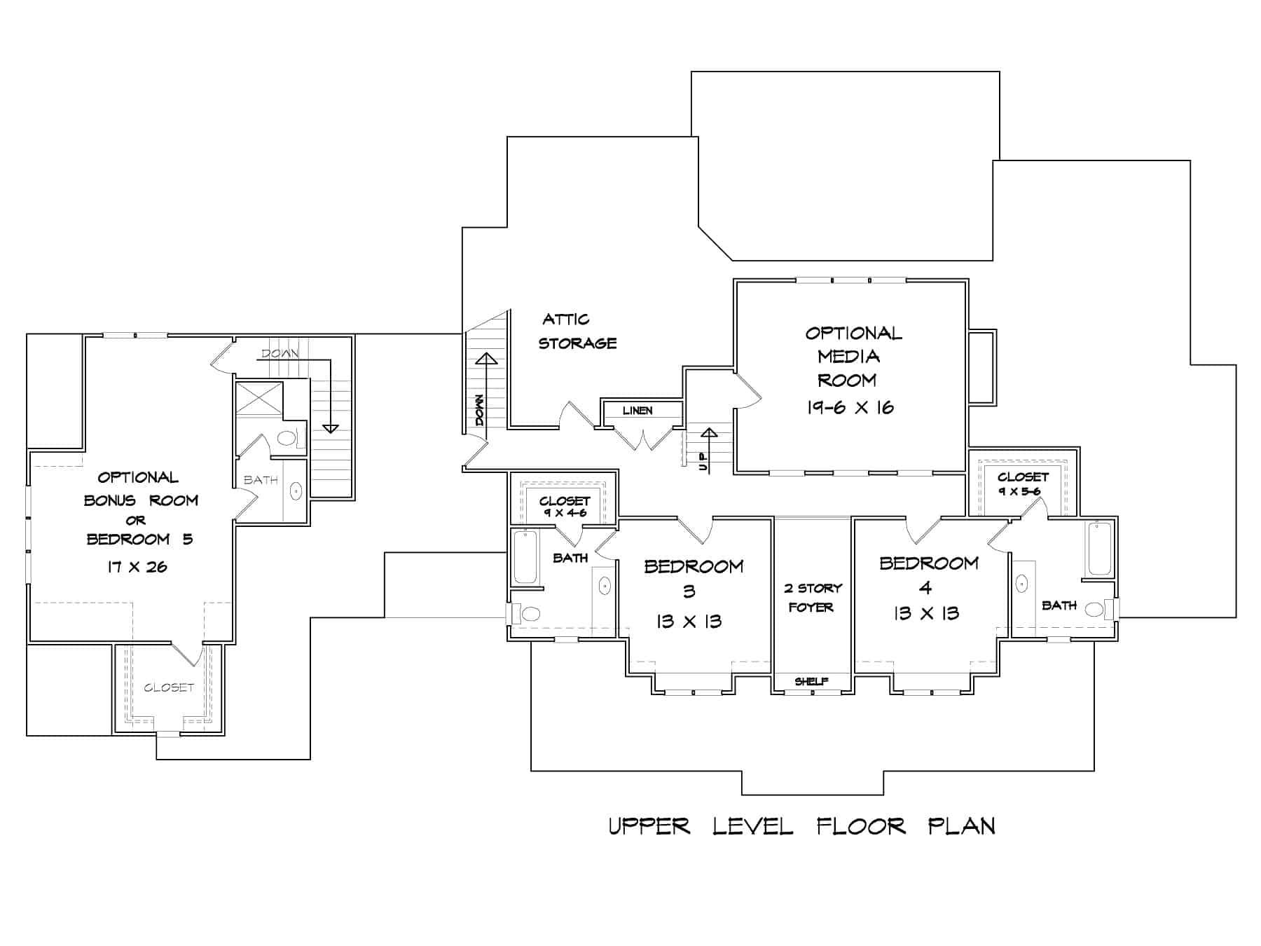 Upper Level of Craftsman Plan #213-1008