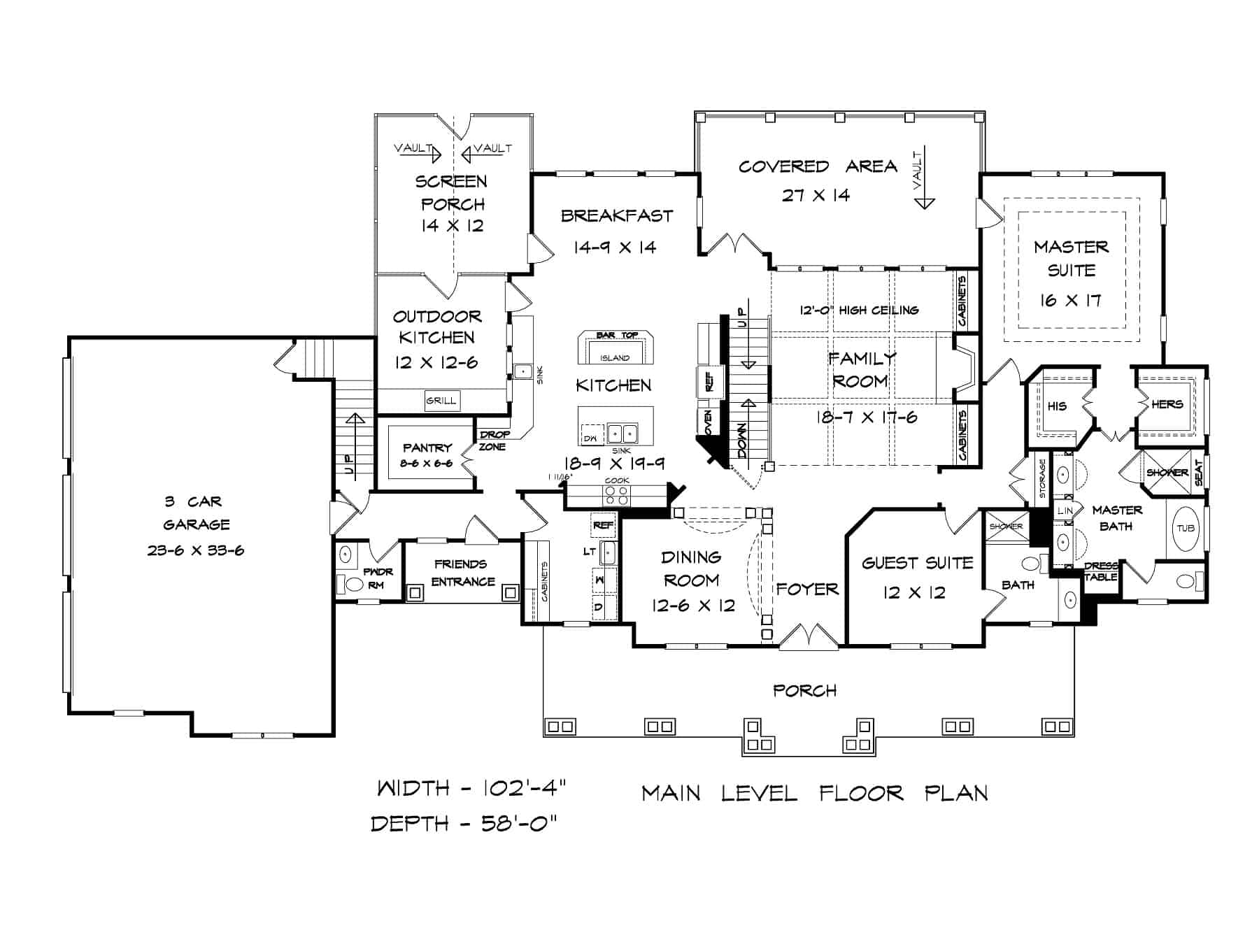 Main Level of Traditional Plan #213-1009
