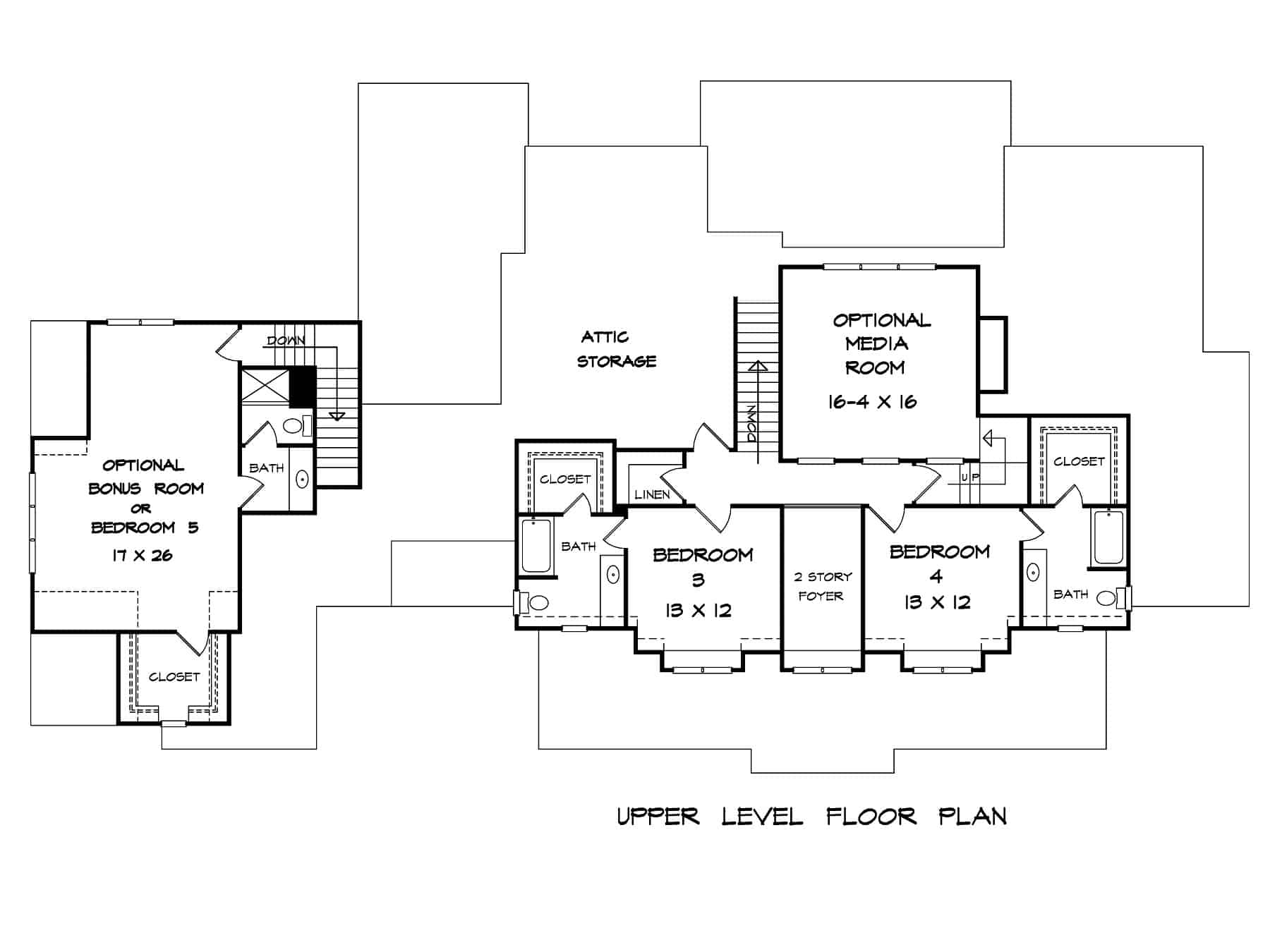 Upper Level of Traditional Plan #213-1009