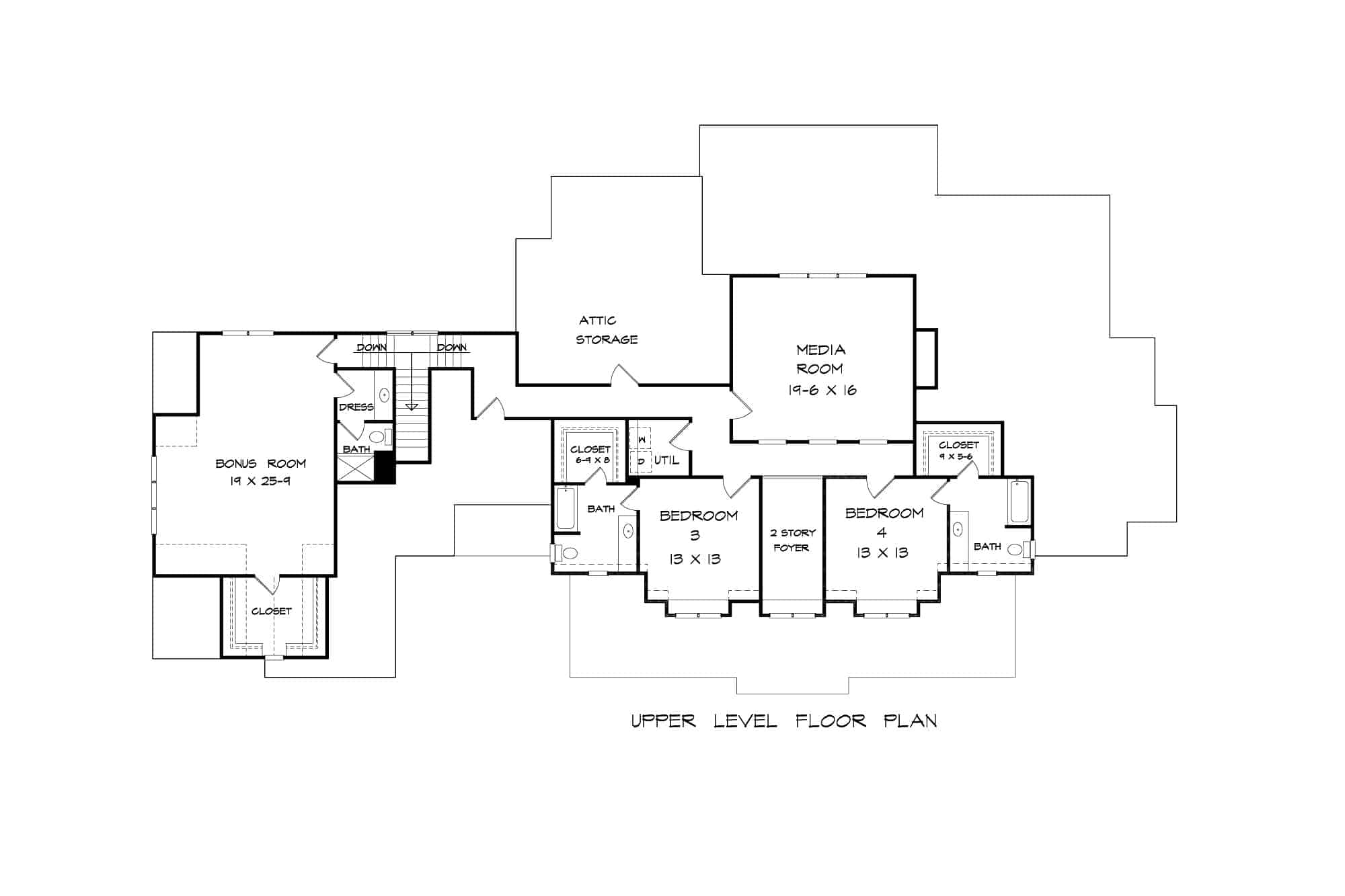 Upper Level of Traditional Plan #213-1011