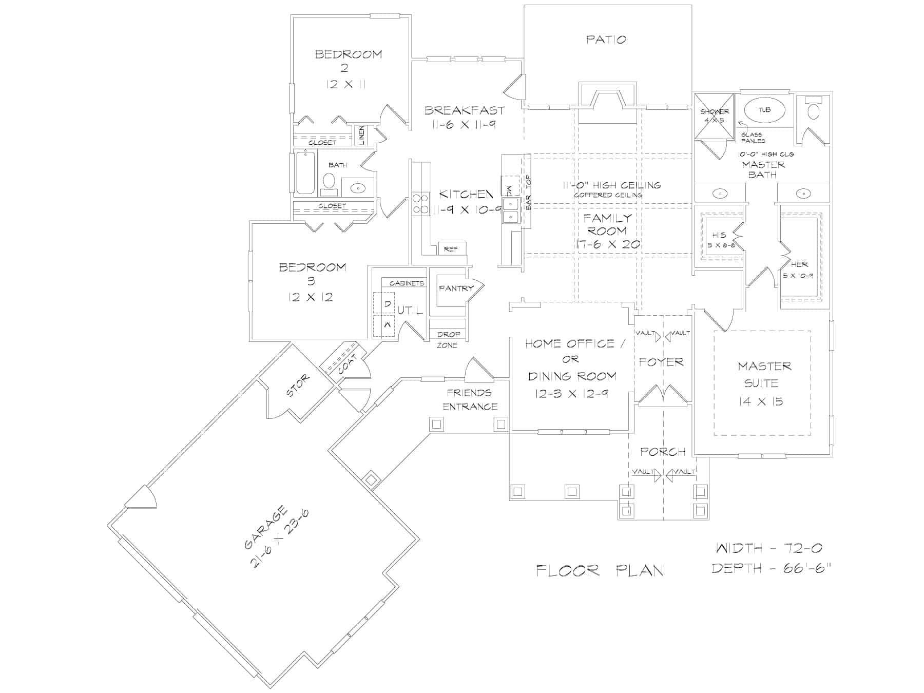 Main Level of Craftsman Plan #213-1014