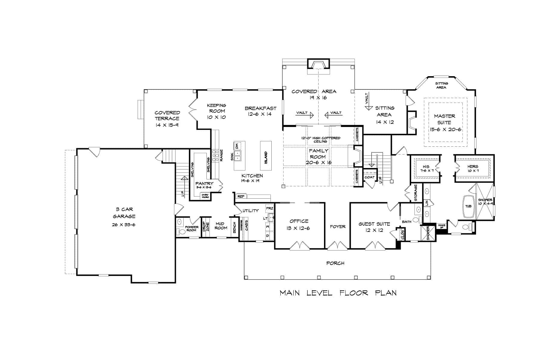 Main Level of Craftsman Plan #213-1015