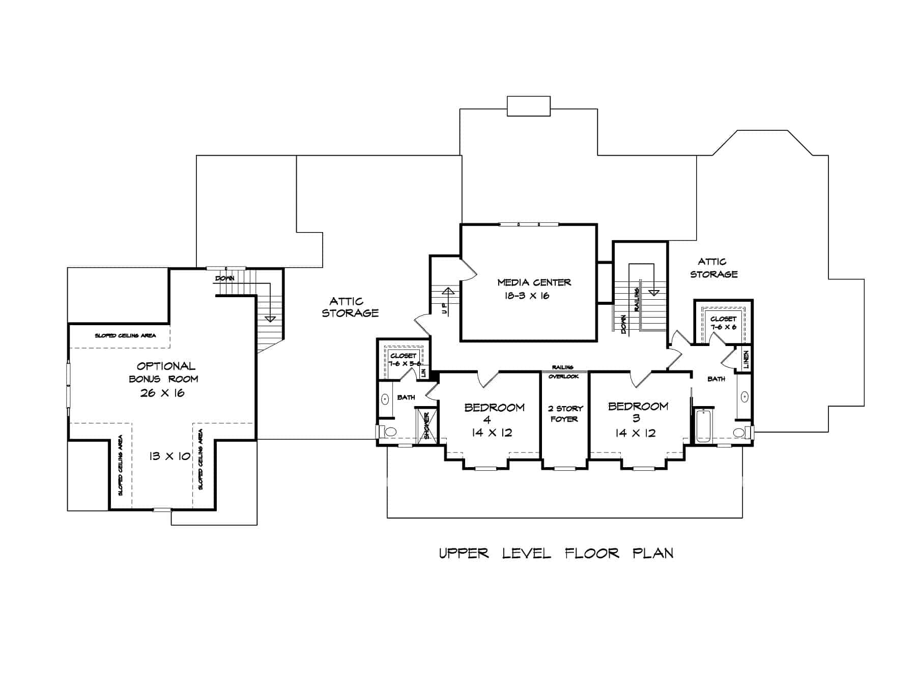 Upper Level of Craftsman Plan #213-1015