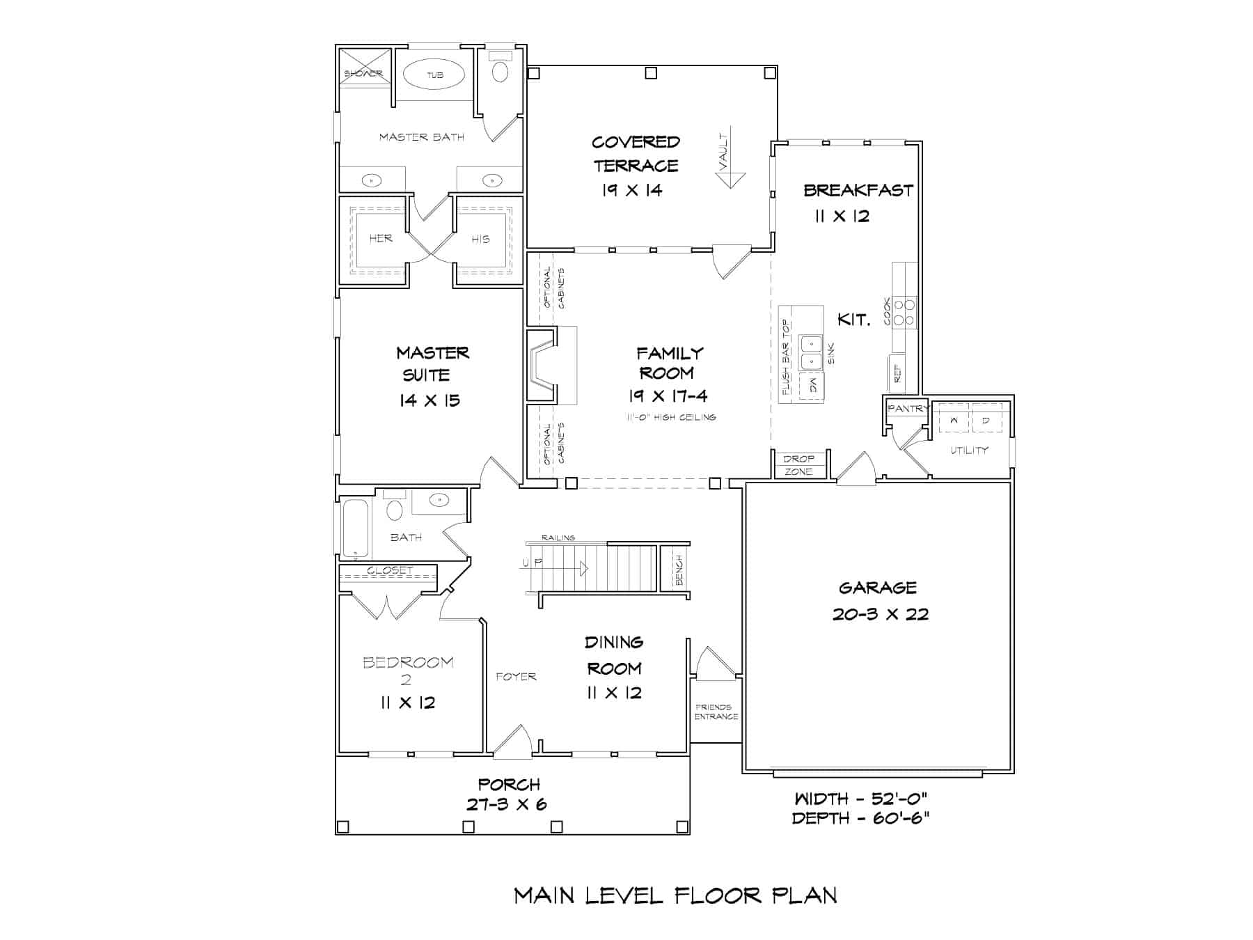 Main Level of Craftsman Plan #213-1016