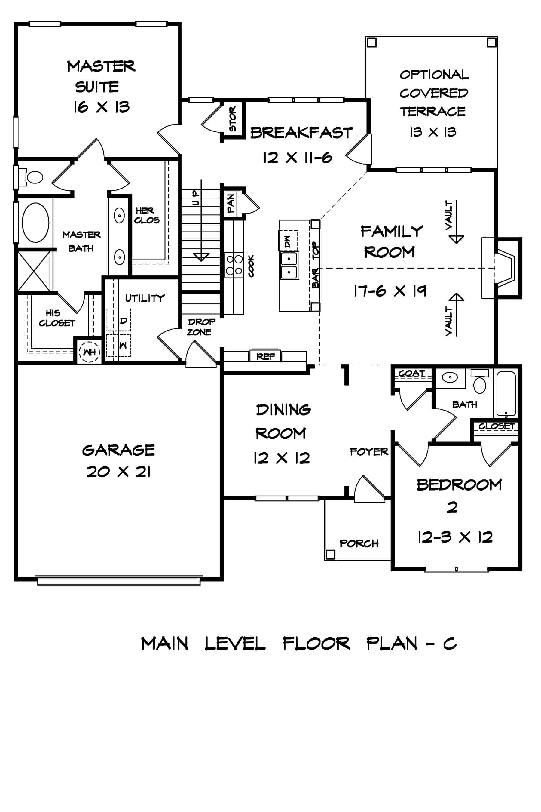 Main Level of Craftsman Plan #213-1017