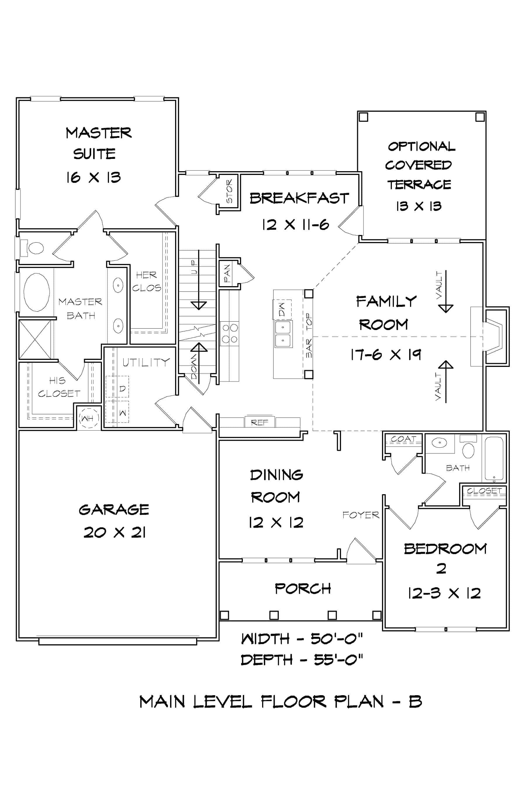 Main Level of Craftsman Plan #213-1017
