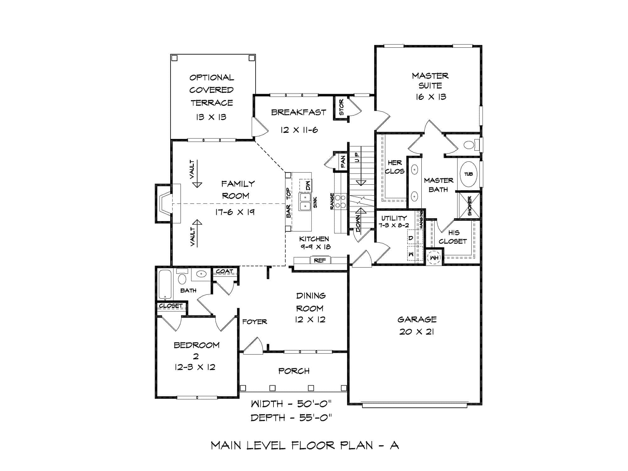 Main Level of Craftsman Plan #213-1018