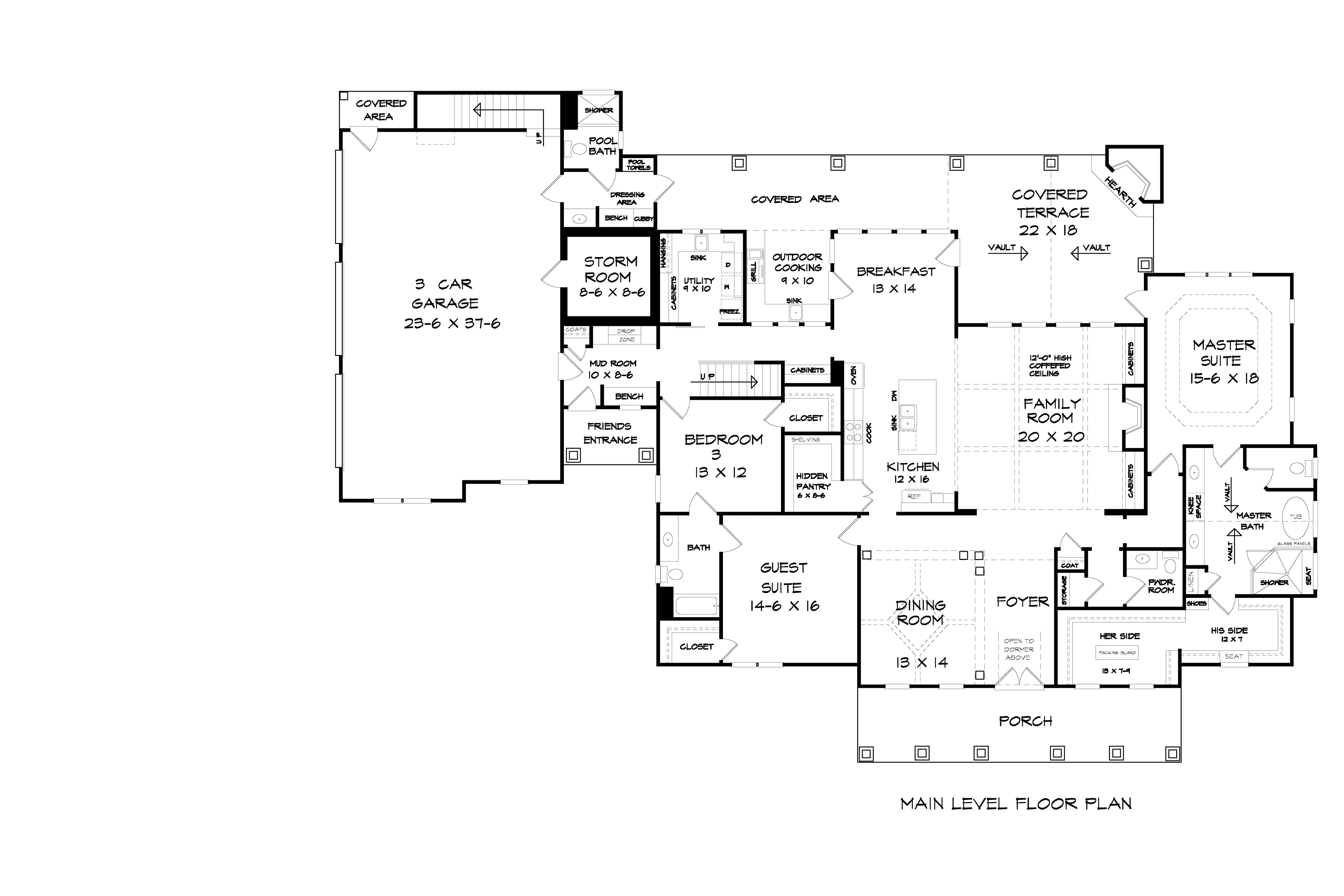 Main Level of Craftsman Plan #213-1019