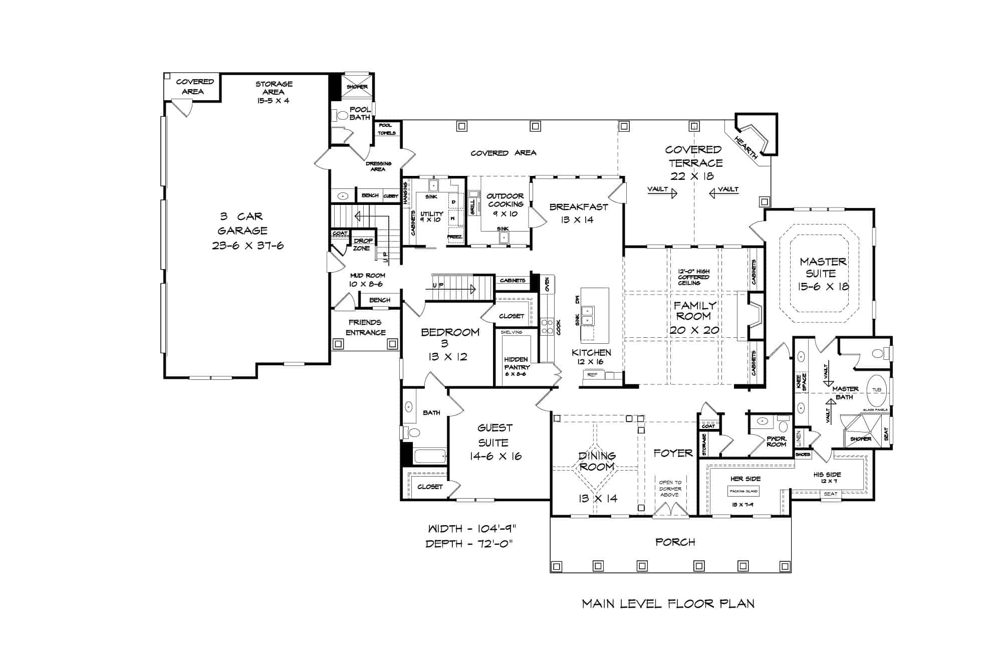 Main Level of Craftsman Plan #213-1020
