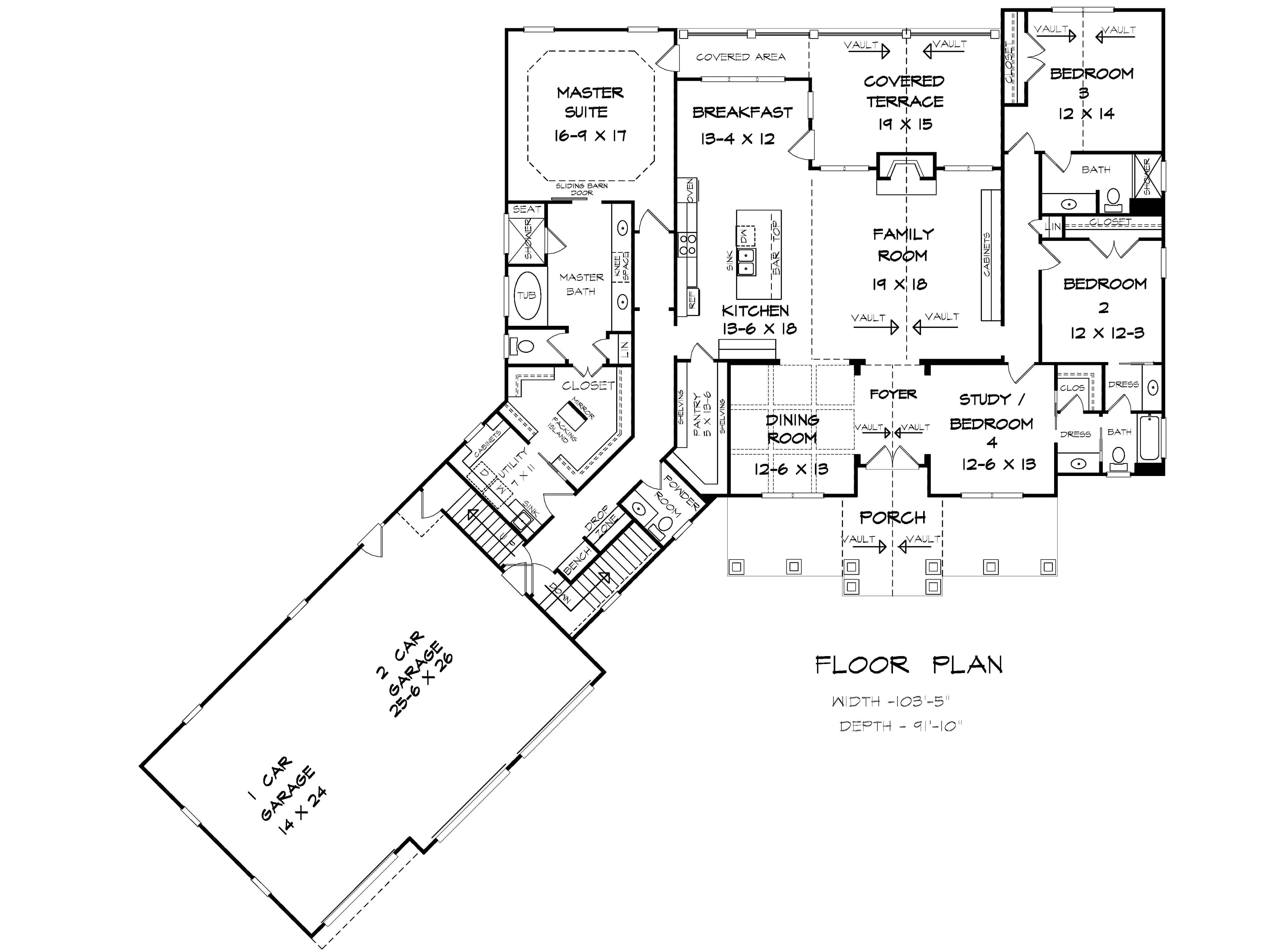 Main Level of Craftsman Plan #213-1021