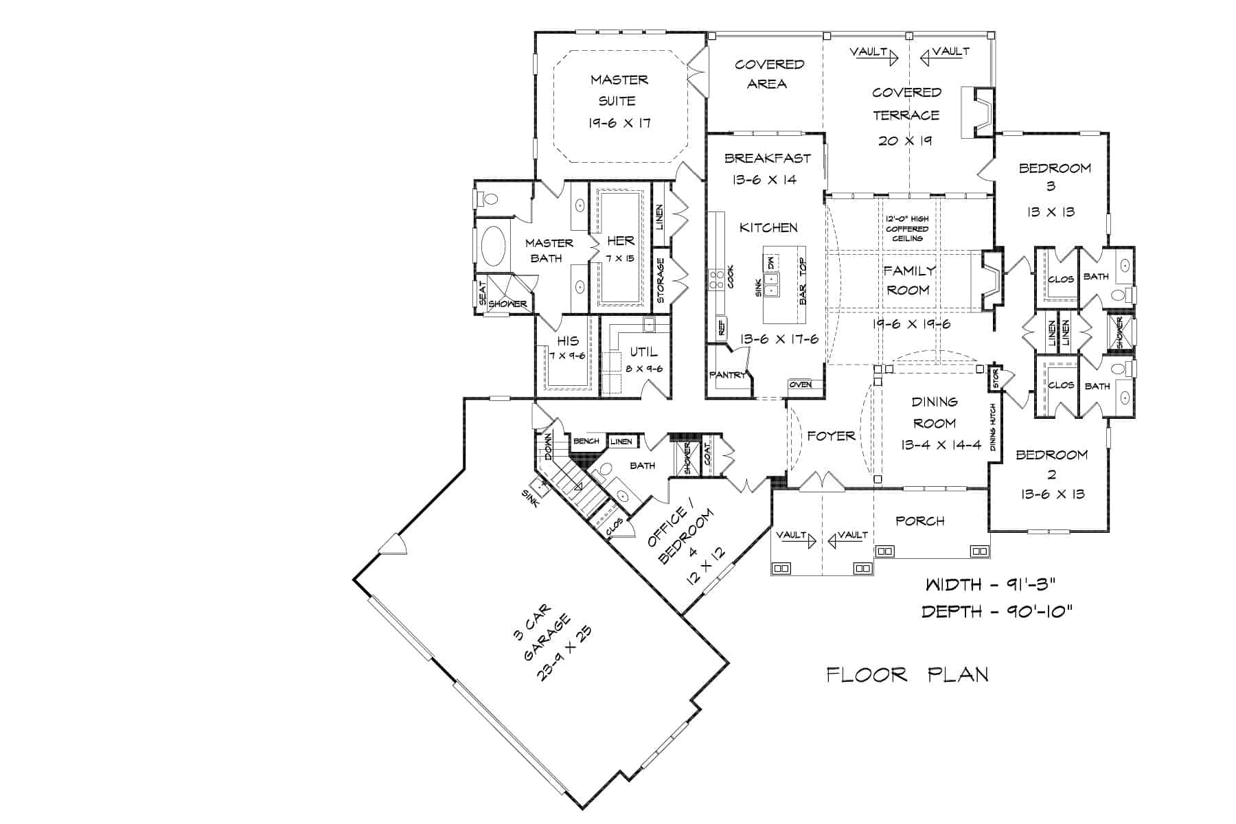 Main Level of Craftsman Plan #213-1022