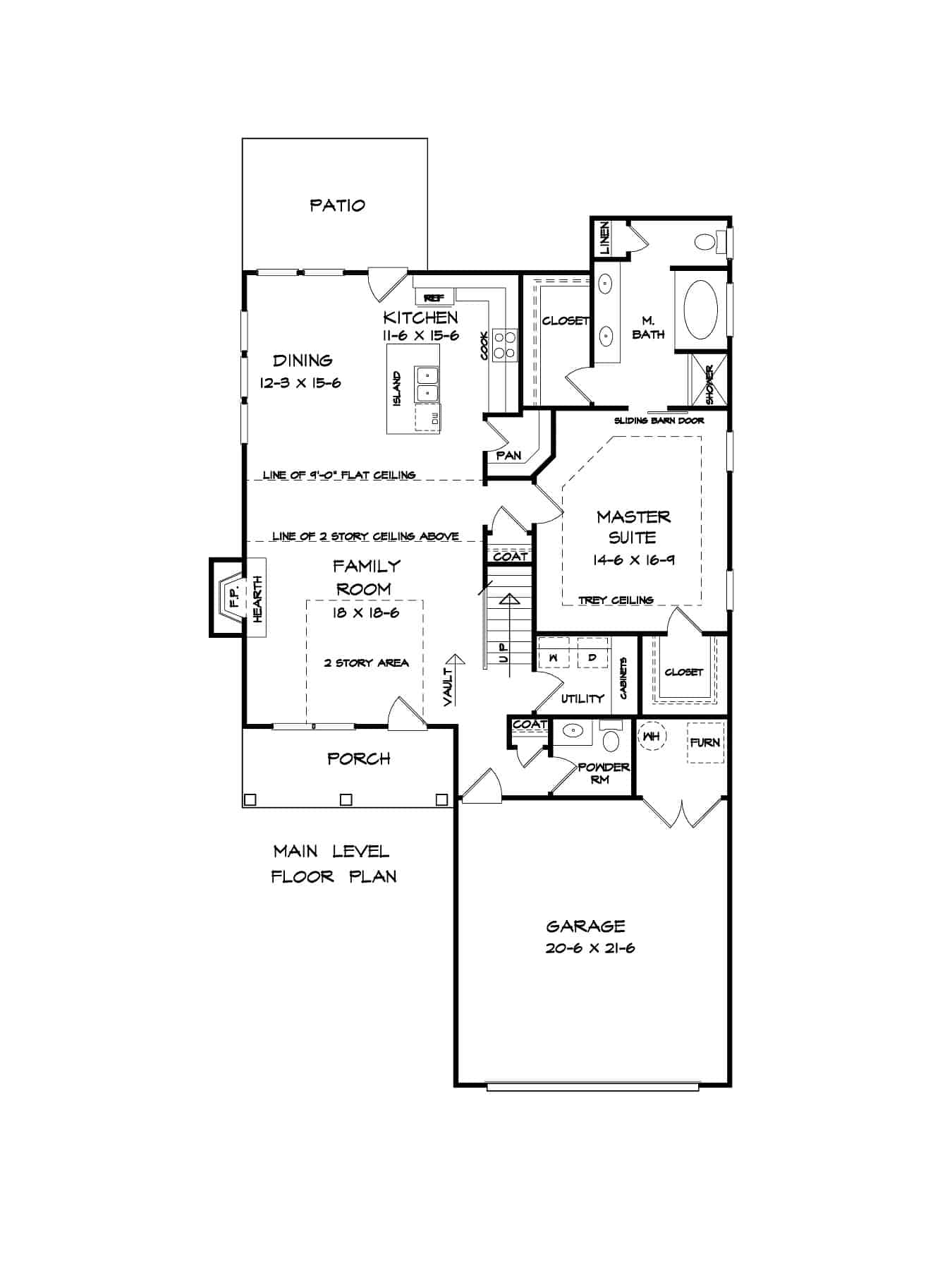 Main Level of Craftsman Plan #213-1023