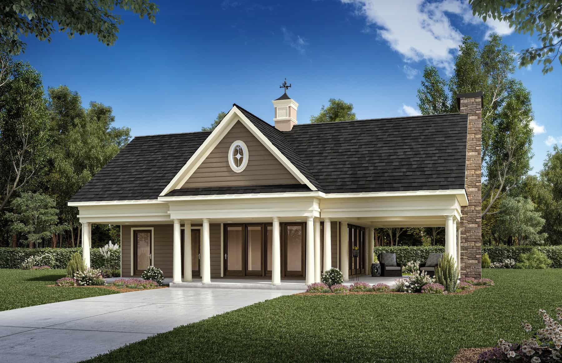 Front elevation of Craftsman home (ThePlanCollection: House Plan #213-1025)
