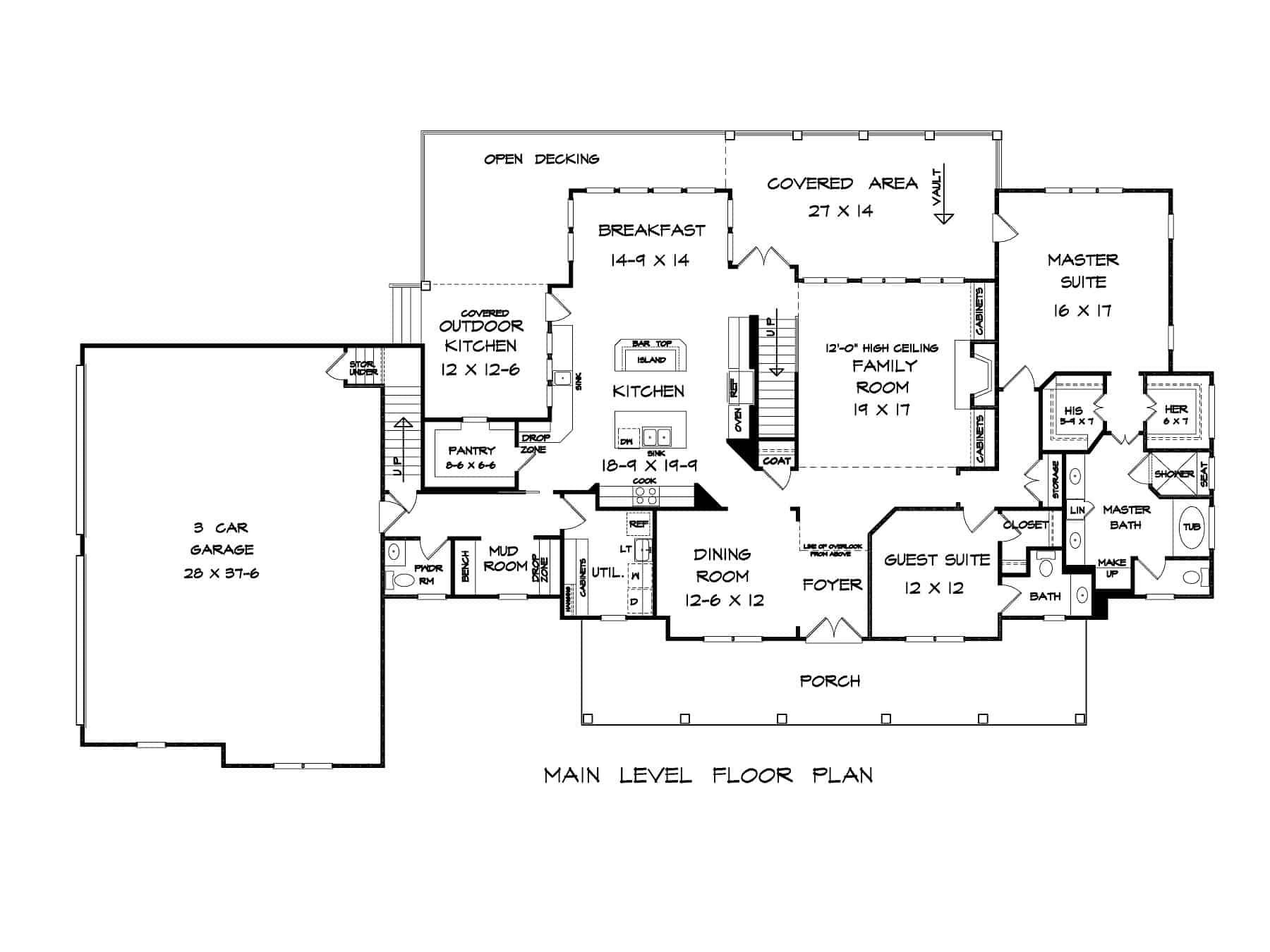 Main Level of Modern Farmhouse Plan #213-1026