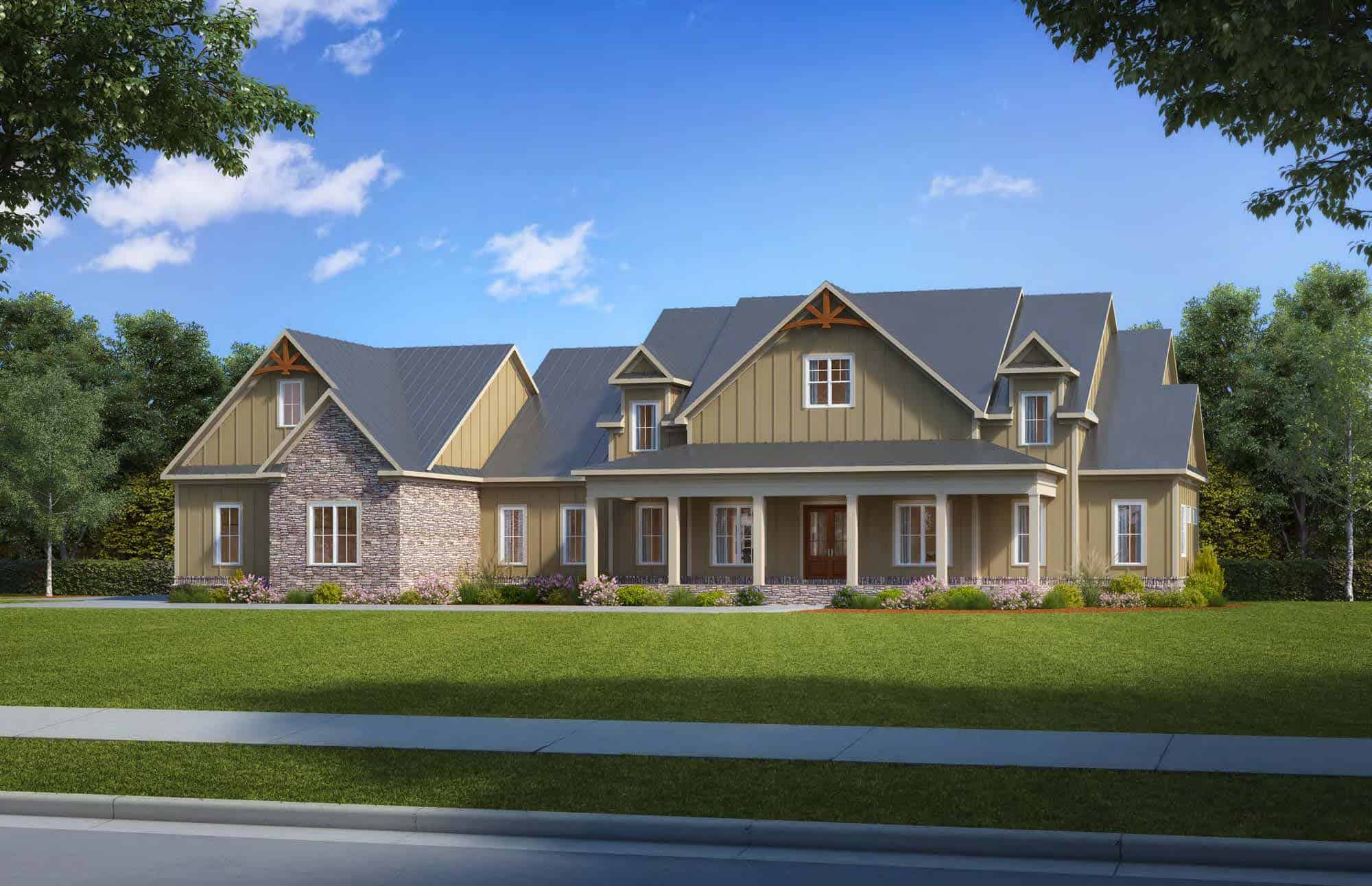 Front elevation of Modern Farmhouse home (ThePlanCollection: House Plan #213-1026)