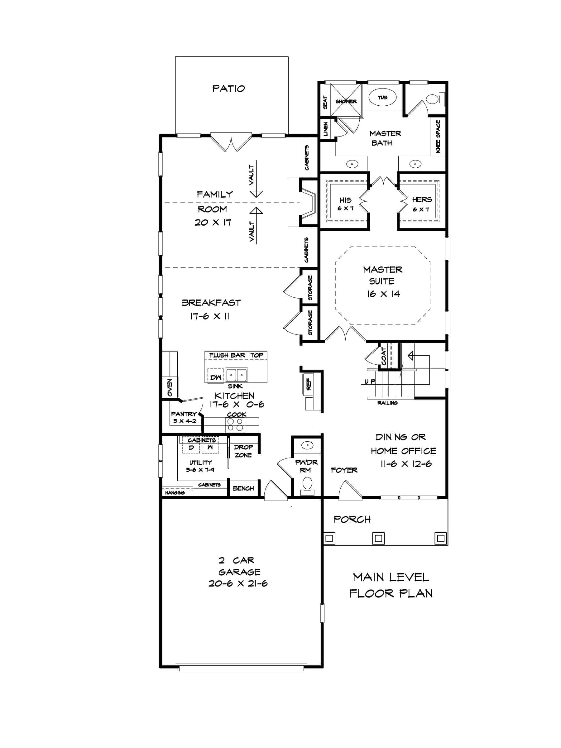 Main Level of Craftsman Plan #213-1027