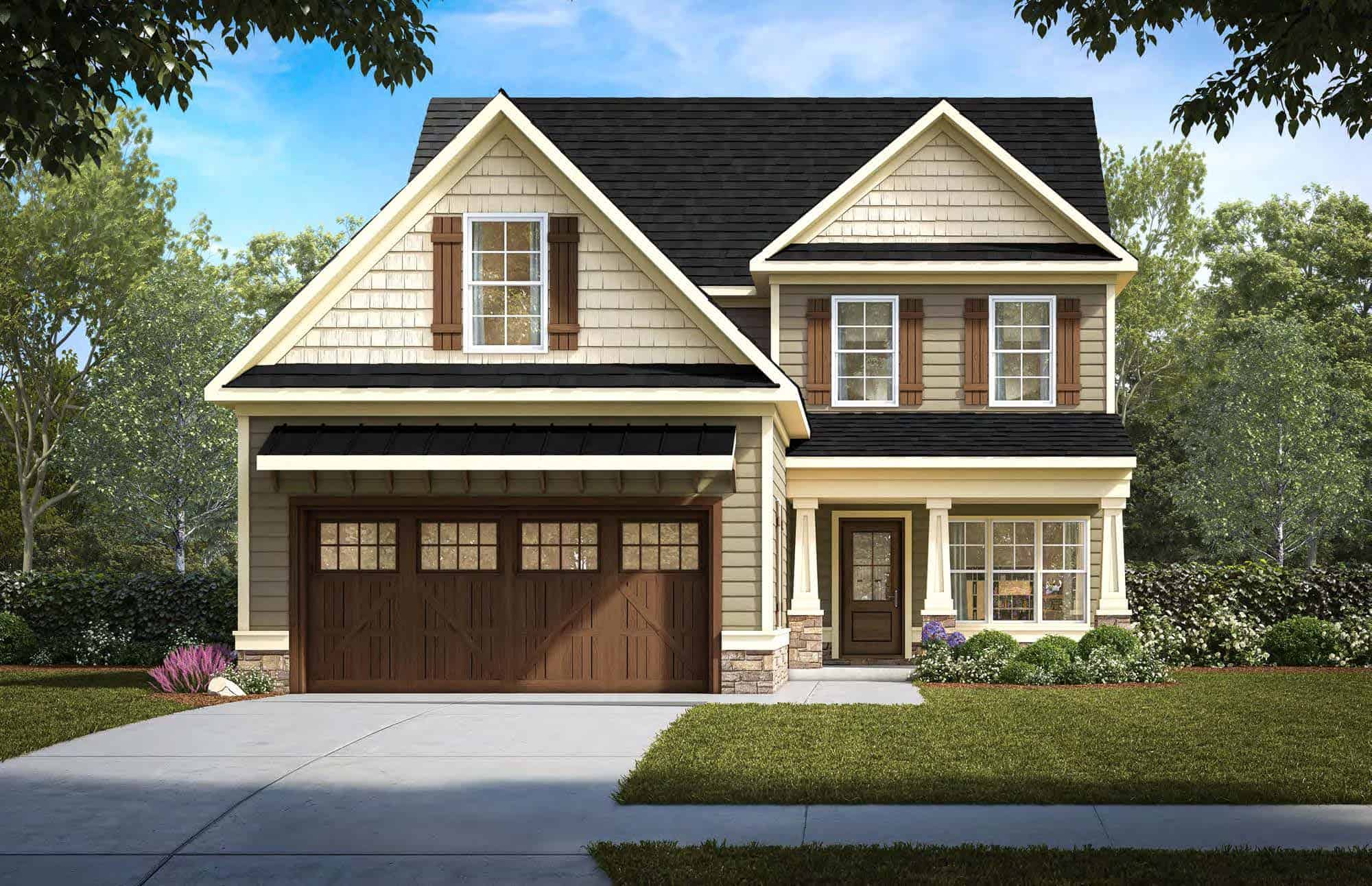 Front elevation of Craftsman home (ThePlanCollection: House Plan #213-1027)