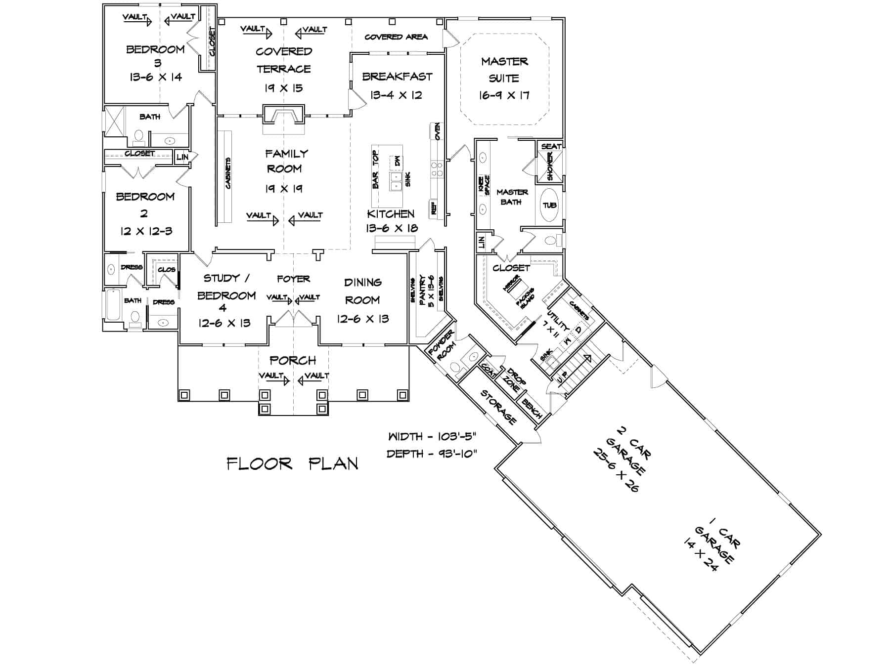 Main Level of Traditional Plan #213-1028