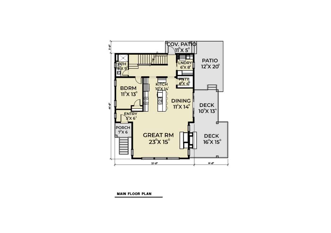 Main Level of Contemporary Plan #214-1000