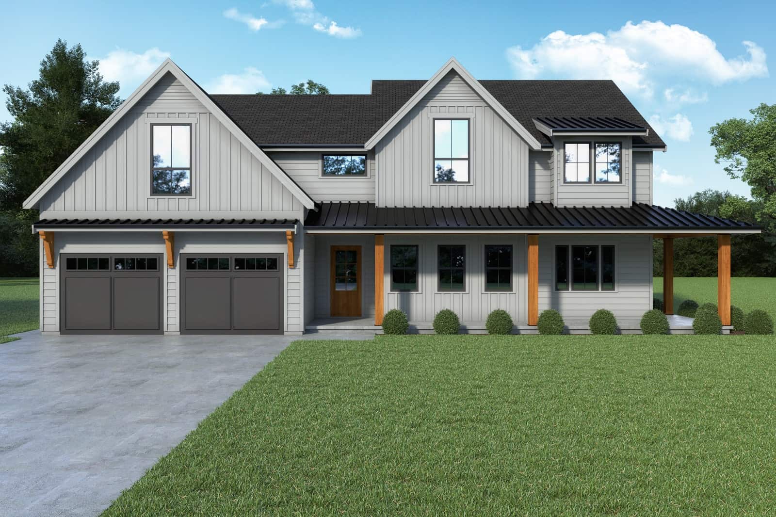 Front elevation of Contemporary home (ThePlanCollection: House Plan #214-1003)