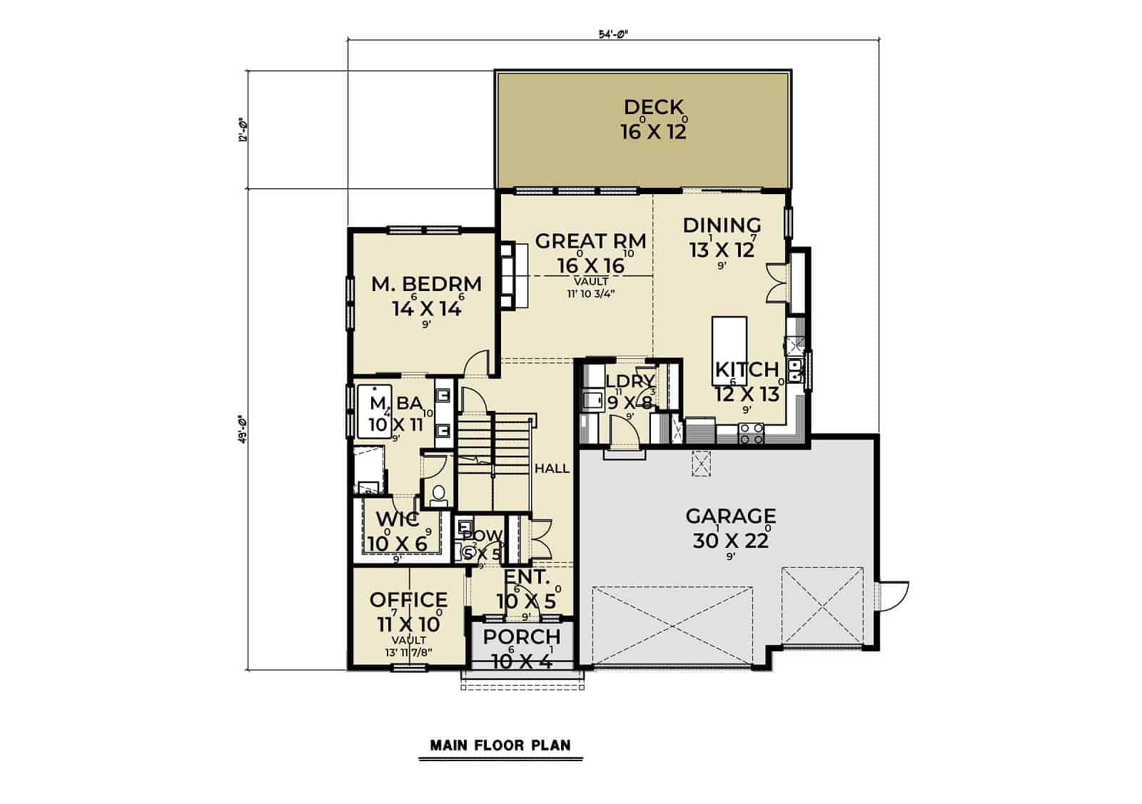 Main Level of Farmhouse Plan #214-1007