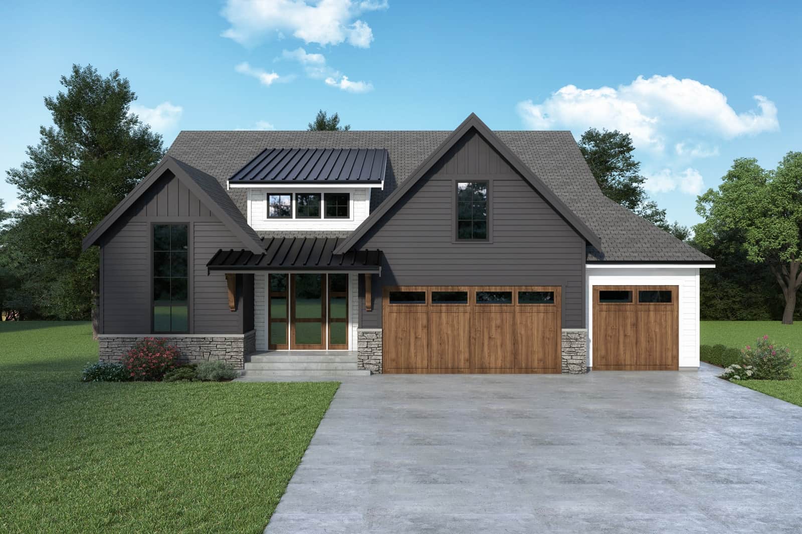 Front elevation of Farmhouse home (ThePlanCollection: House Plan #214-1007)