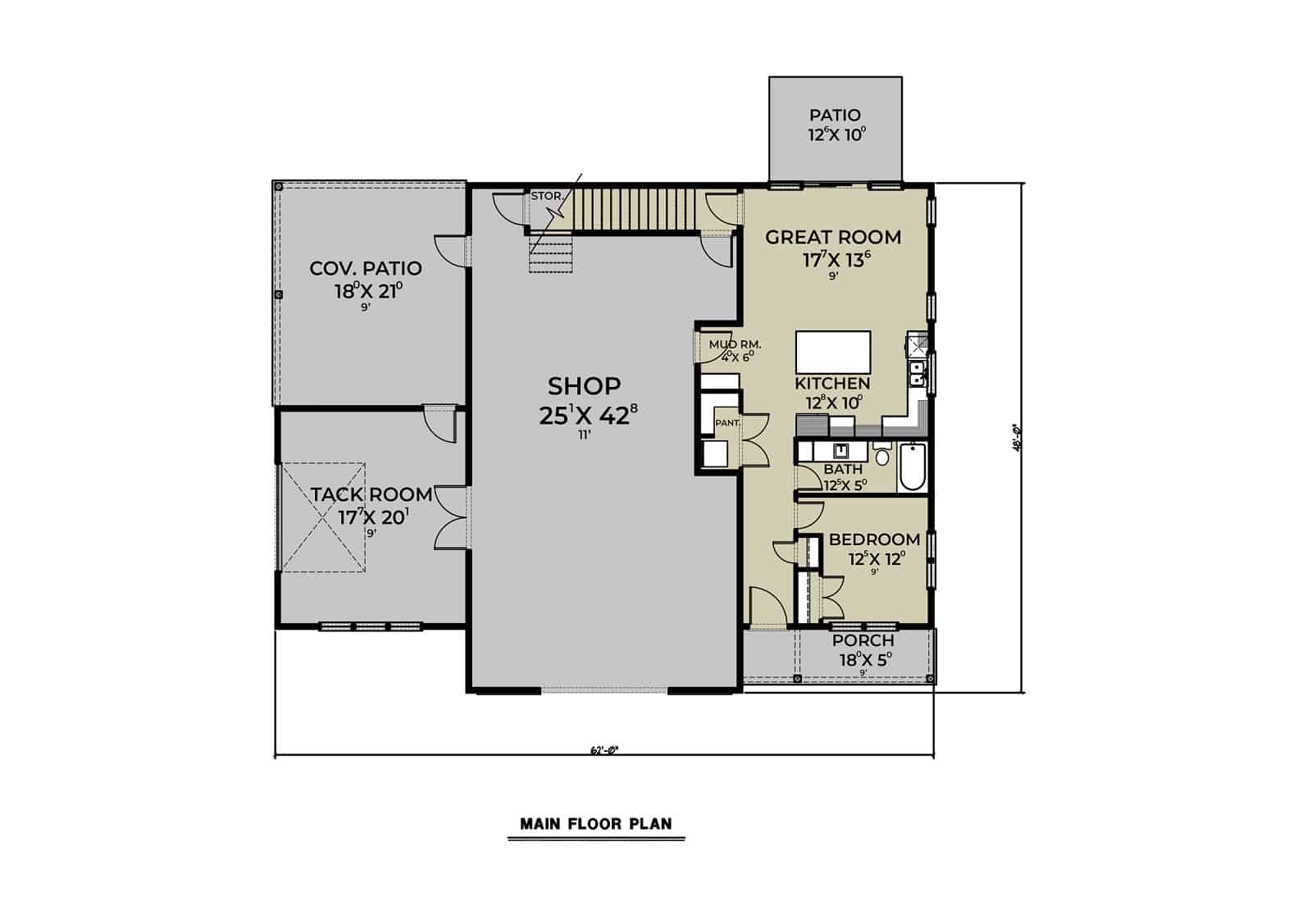 Main Level of Barn Style Plan #214-1008
