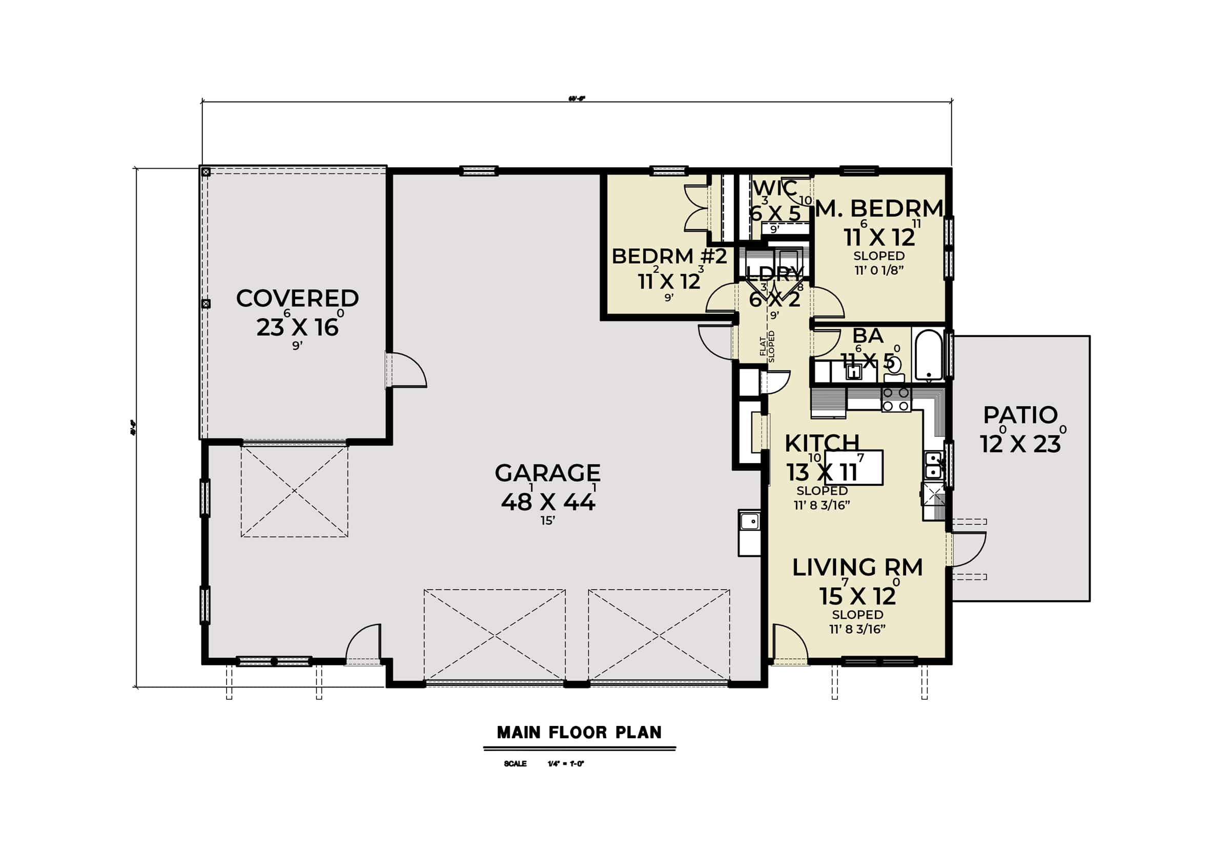Main Level of Barn Style Plan #214-1009